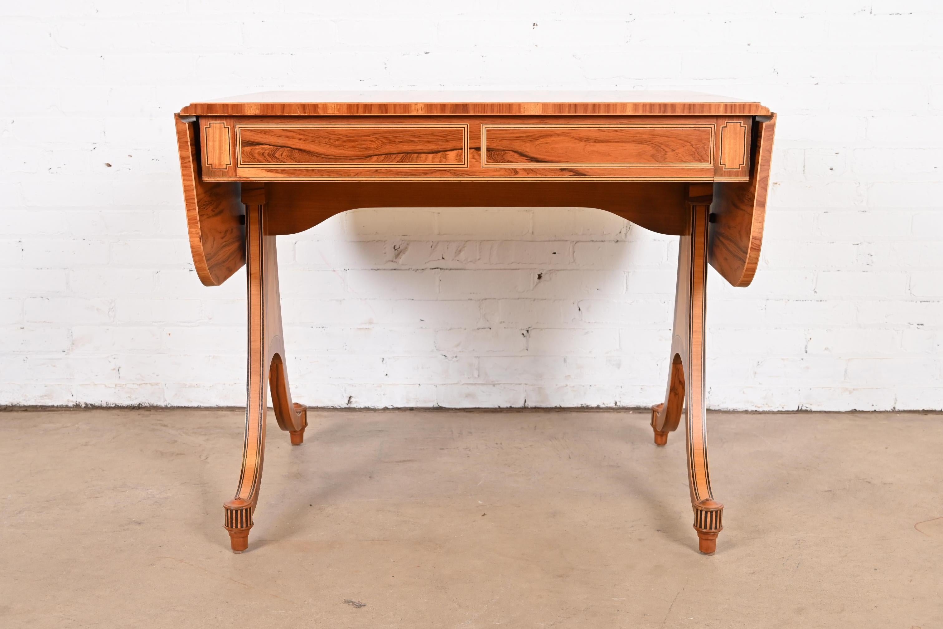 Baker Furniture Regency Rosewood Drop Leaf Writing Desk or Console, Refinished For Sale 12