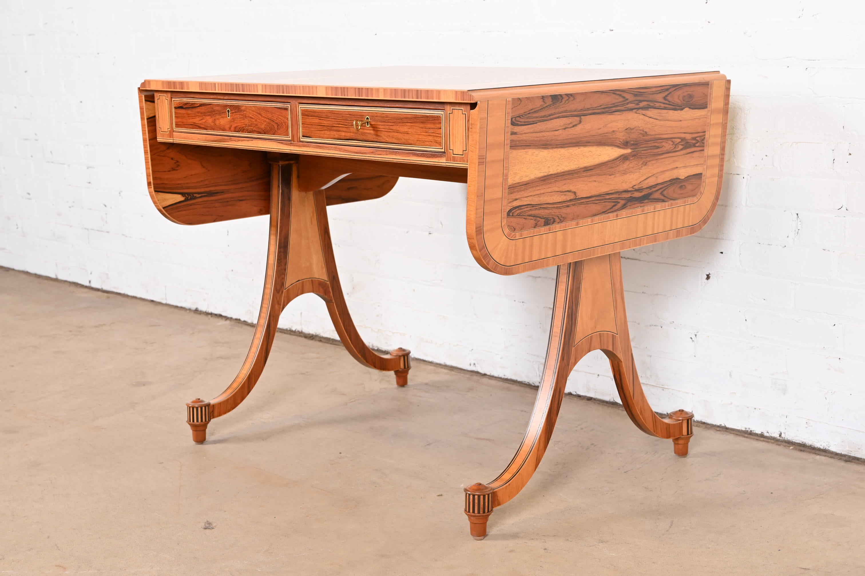 American Baker Furniture Regency Rosewood Drop Leaf Writing Desk or Console, Refinished For Sale