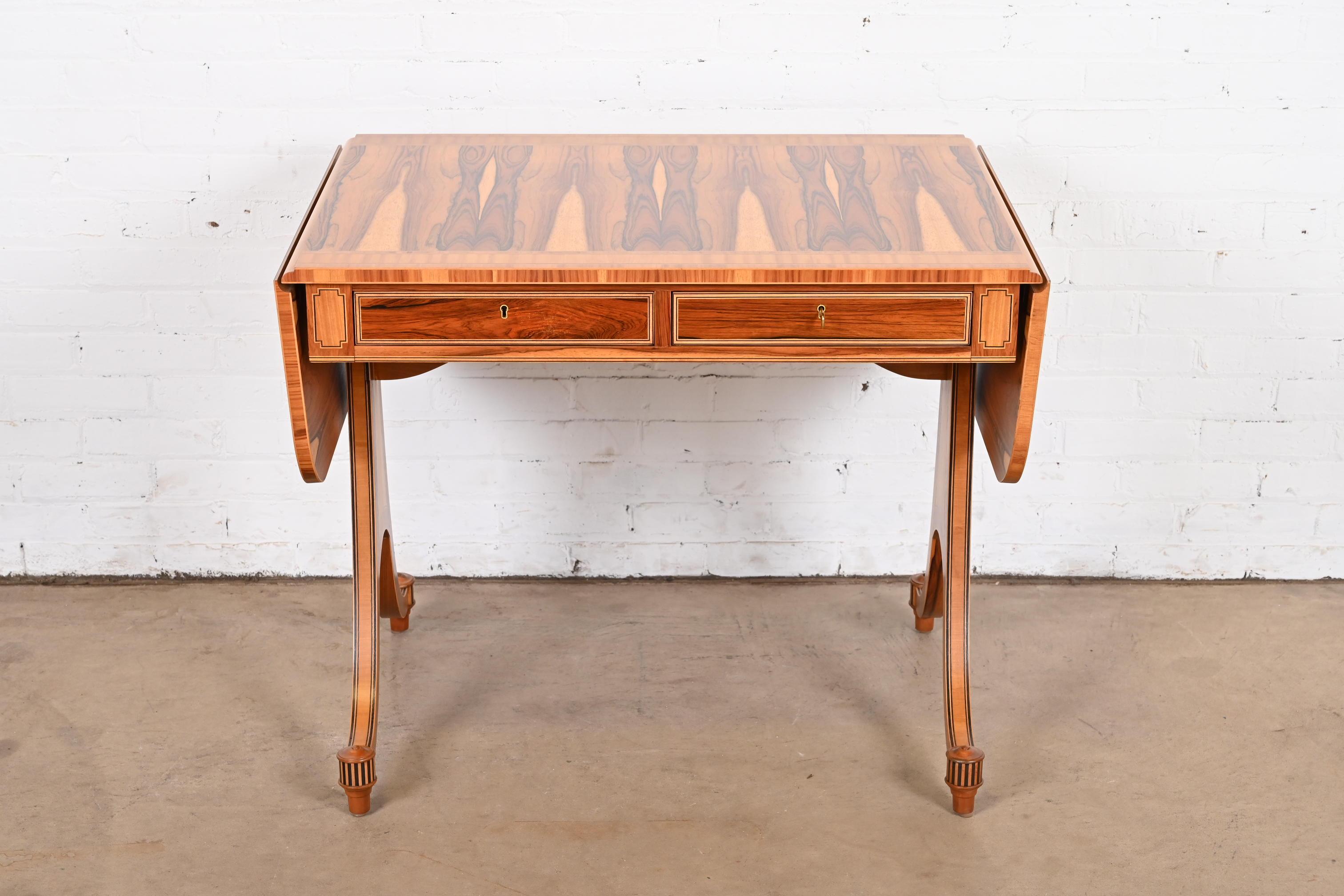 Baker Furniture Regency Rosewood Drop Leaf Writing Desk or Console, Refinished In Good Condition For Sale In South Bend, IN