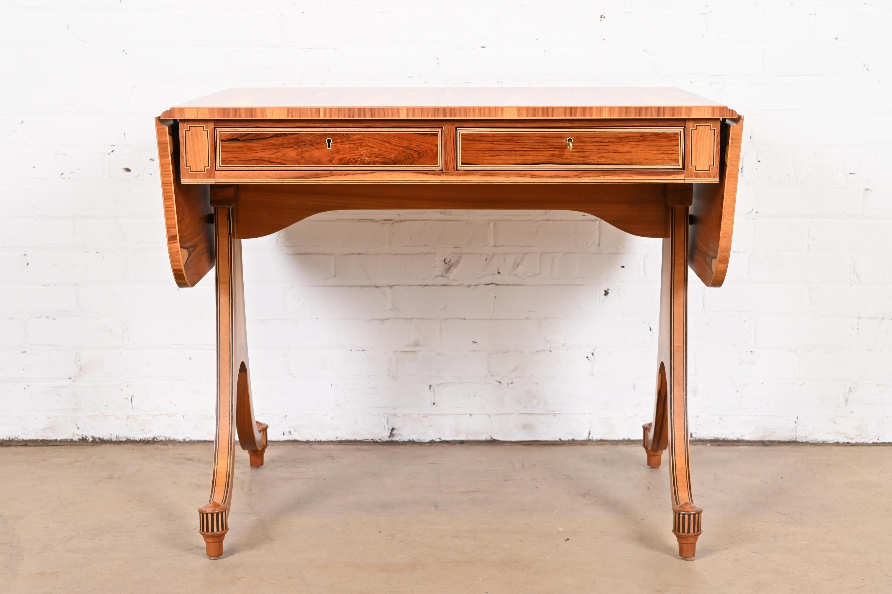 20th Century Baker Furniture Regency Rosewood Drop Leaf Writing Desk or Console, Refinished For Sale