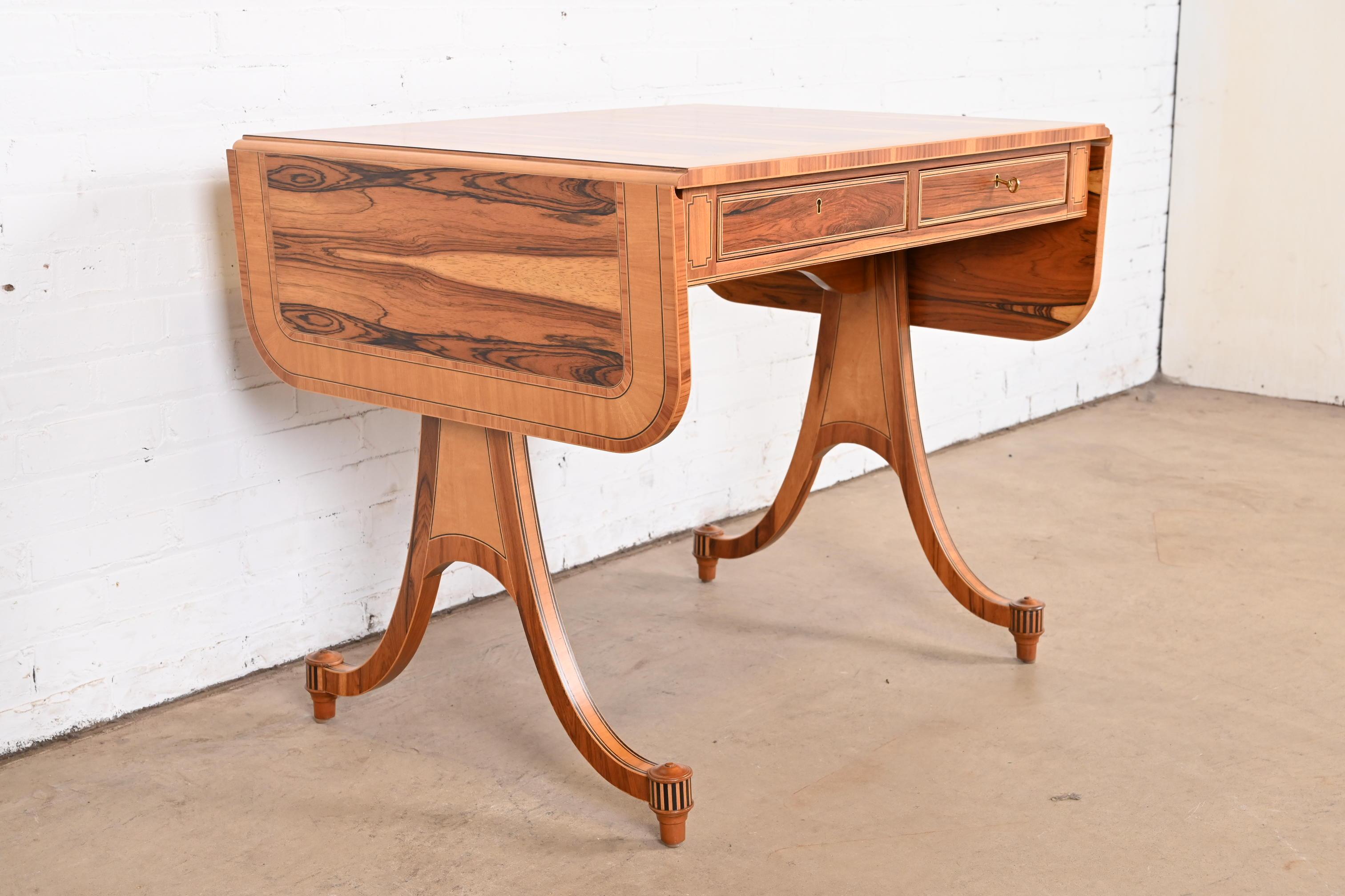 Baker Furniture Regency Rosewood Drop Leaf Writing Desk or Console, Refinished en vente 1