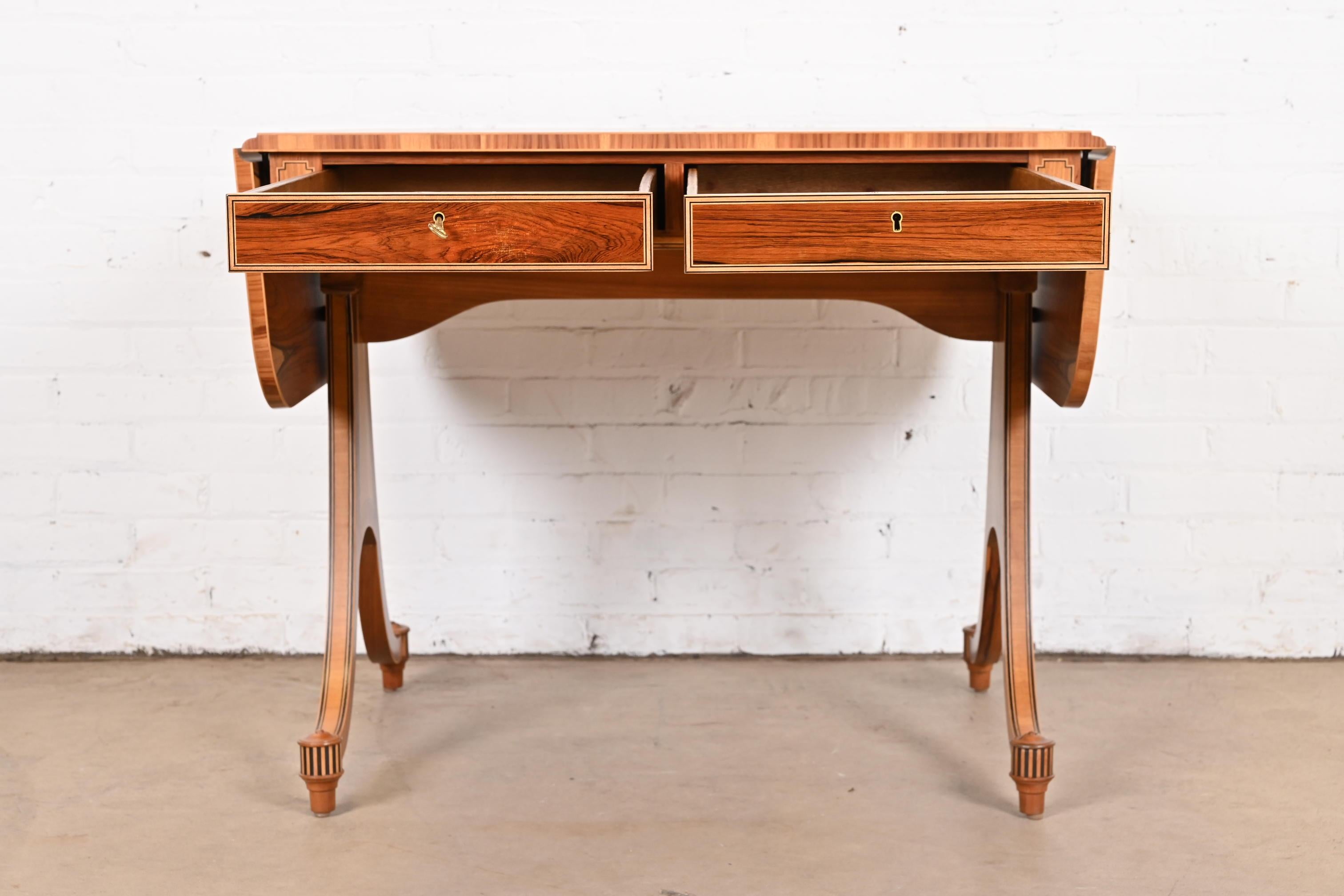Baker Furniture Regency Rosewood Drop Leaf Writing Desk or Console, Refinished For Sale 2