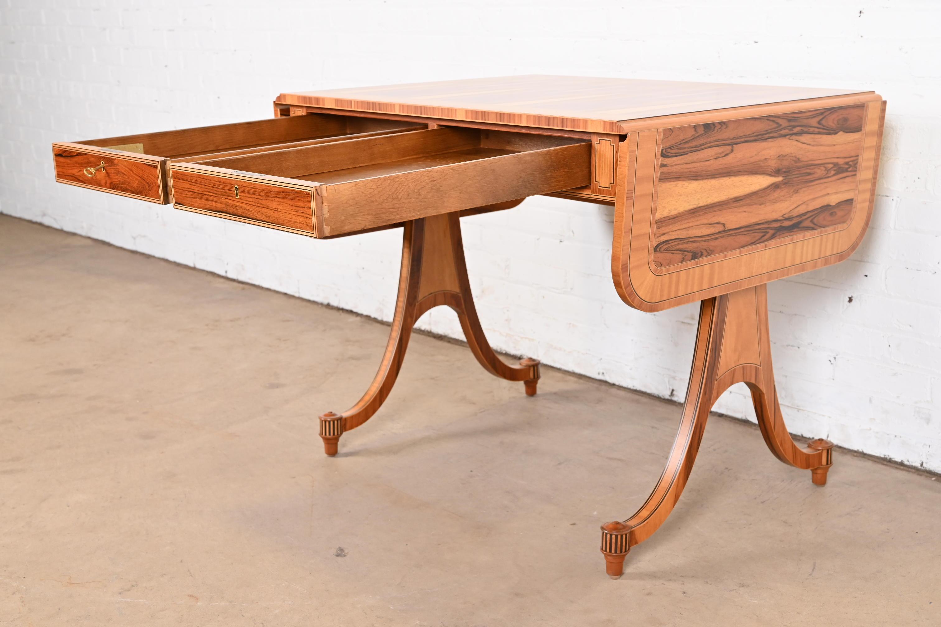 Baker Furniture Regency Rosewood Drop Leaf Writing Desk or Console, Refinished For Sale 3