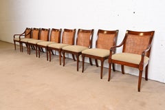 Baker Furniture Regency Sculpted Mahogany Cane Back Dining Chairs, Set of Eight