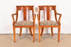 Baker Furniture Regency Solid Cherry Wood Arm Chairs, Pair