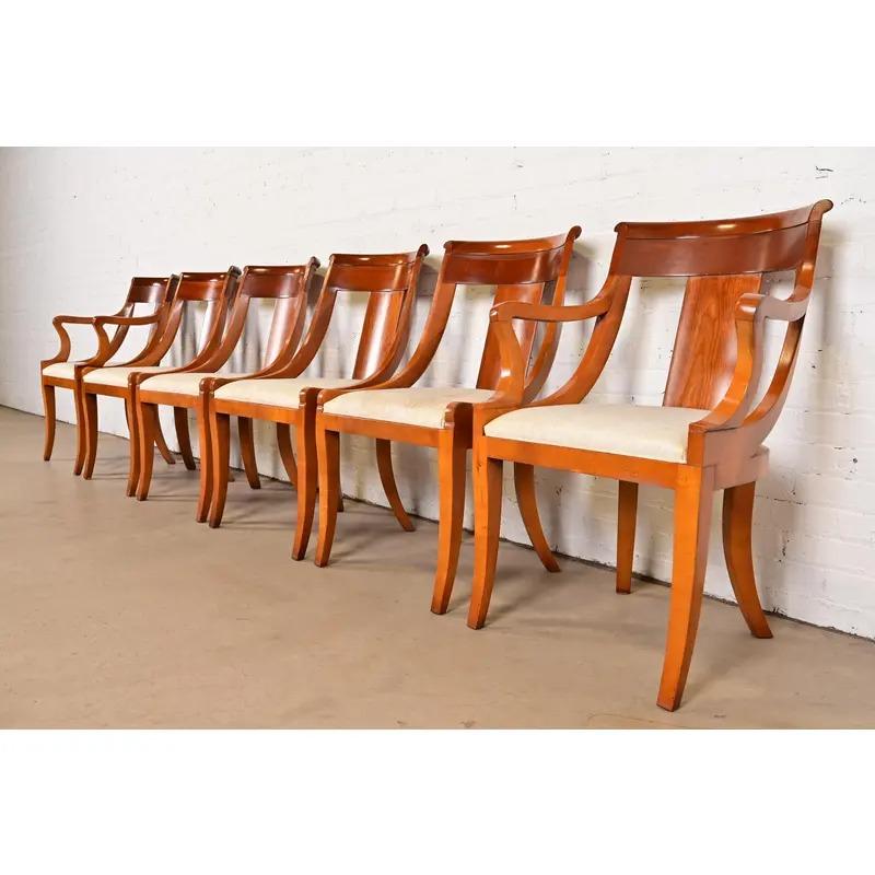 Baker Furniture Regency Solid Cherry Wood Armchairs, Pair For Sale 8