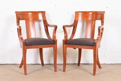 Baker Furniture Regency Solid Cherry Wood Armchairs, Pair