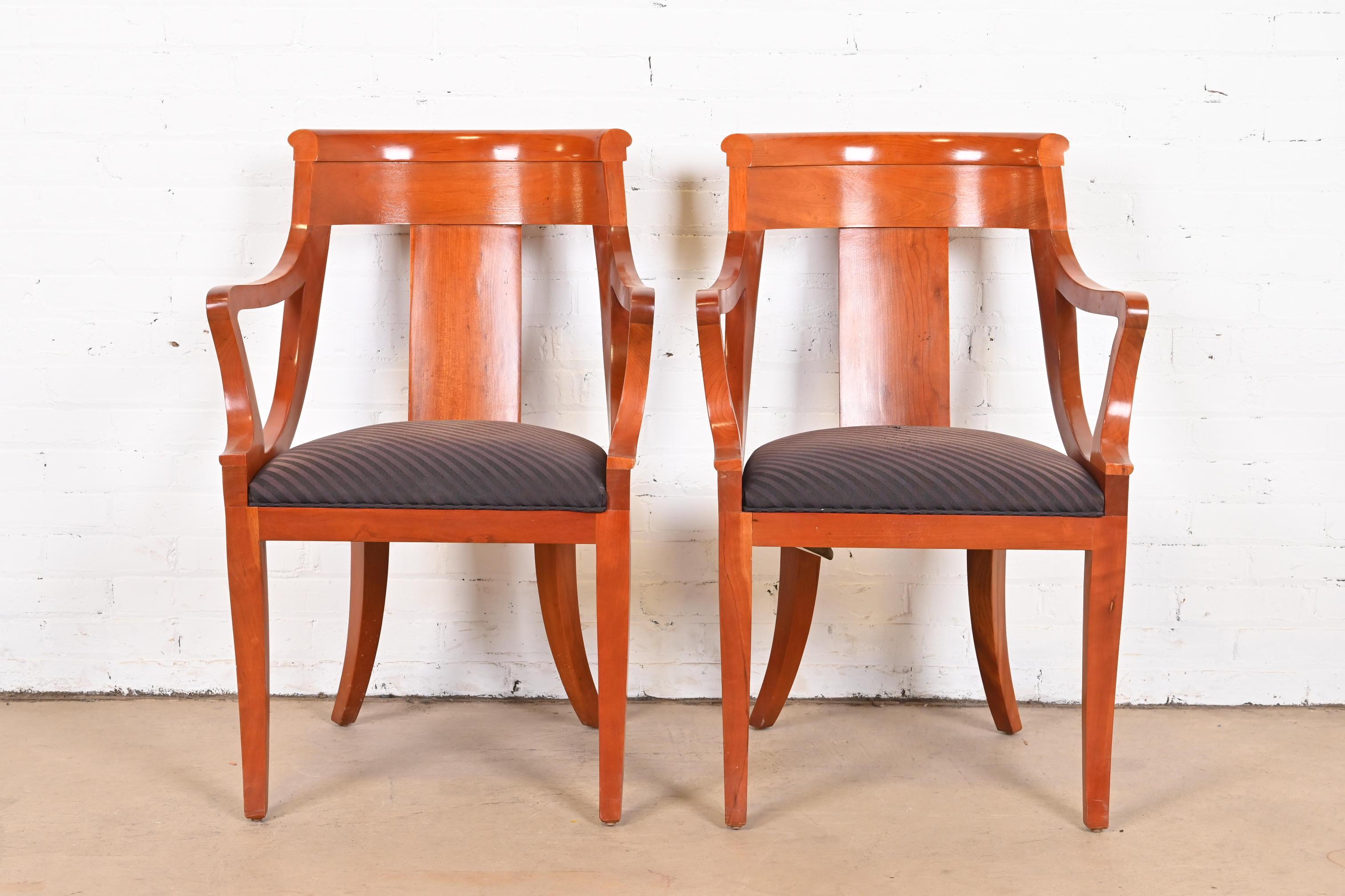 American Baker Furniture Regency Solid Cherry Wood Armchairs, Pair