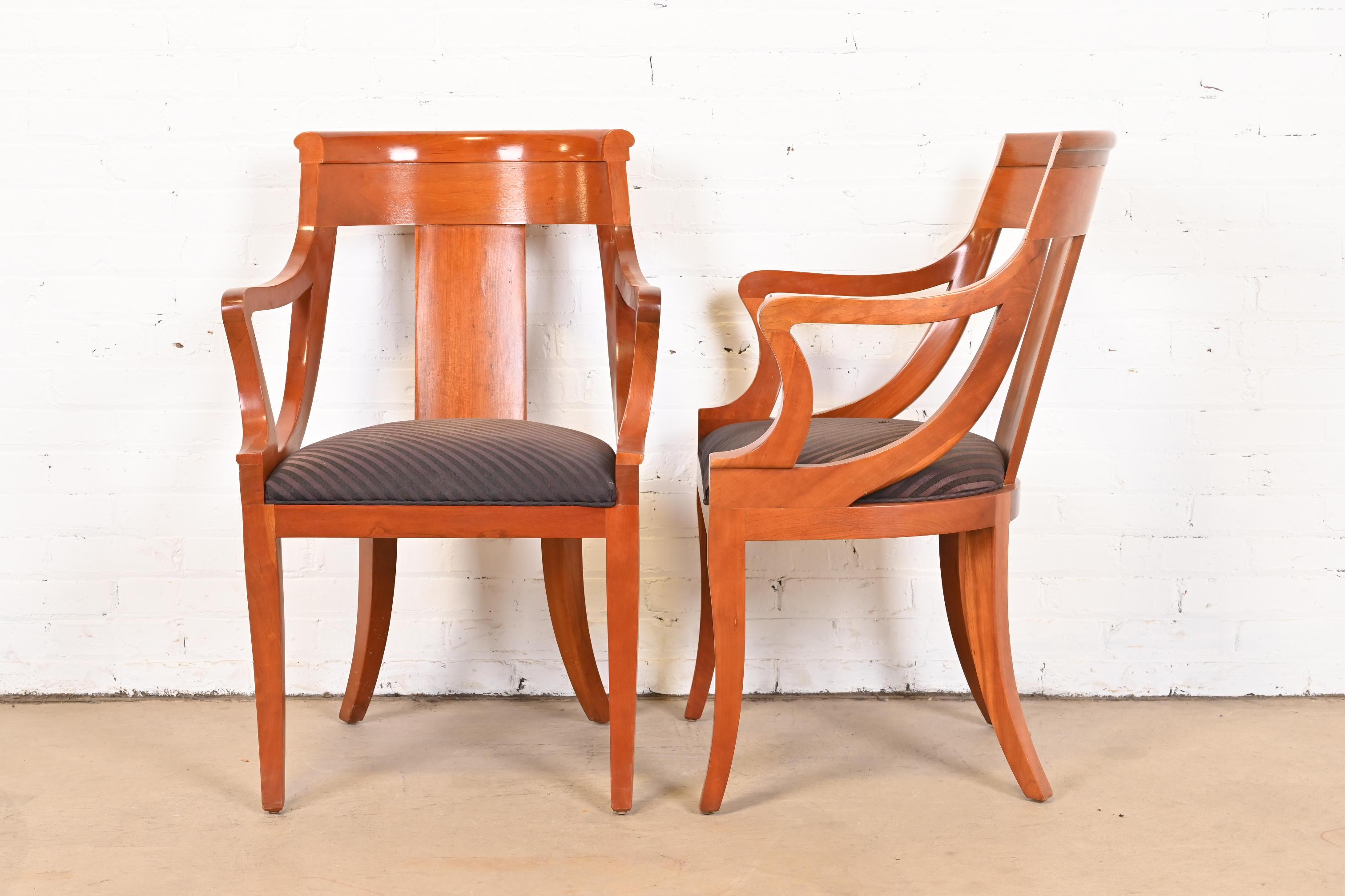 Baker Furniture Regency Solid Cherry Wood Armchairs, Pair 1