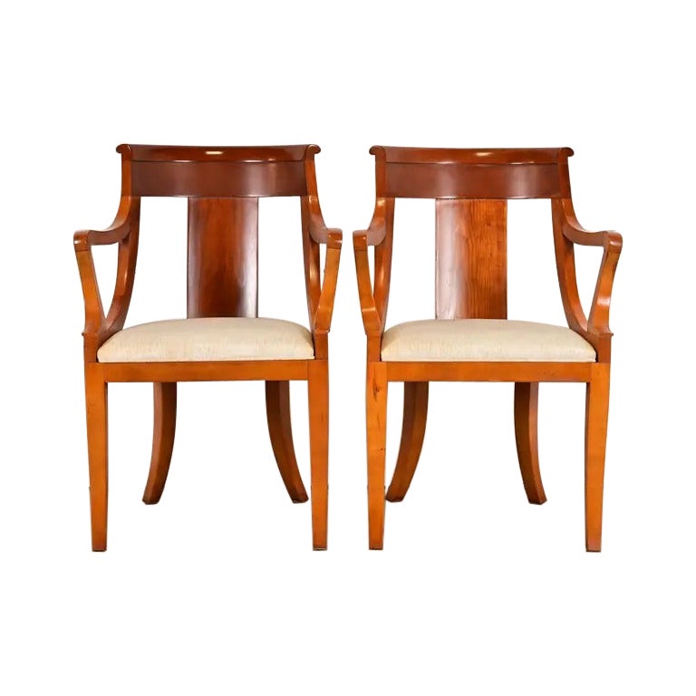 Baker Furniture Regency Solid Cherry Wood Armchairs, Pair For Sale