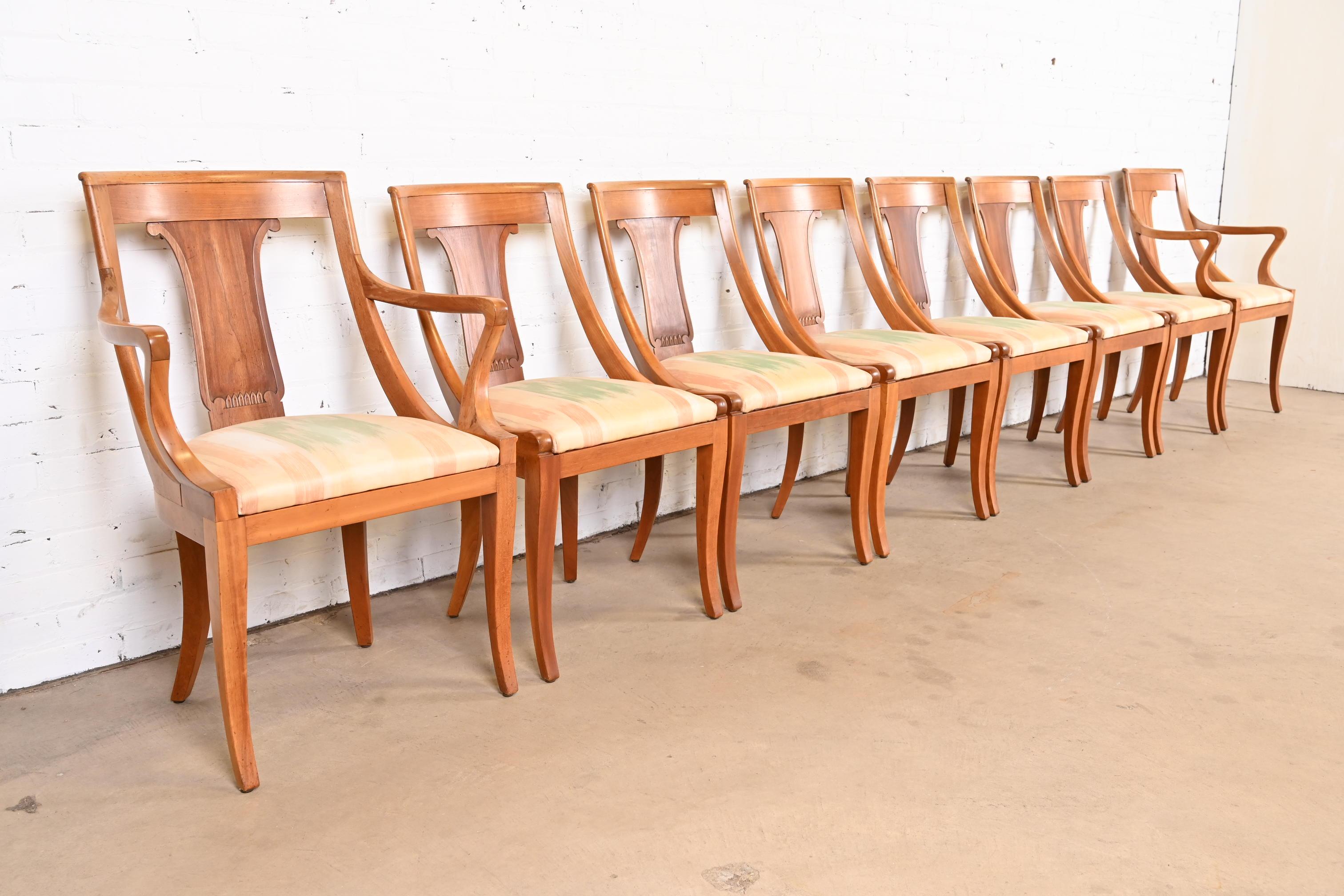 Baker Furniture Regency Solid Cherry Wood Dining Chairs, Set of Eight In Good Condition In South Bend, IN