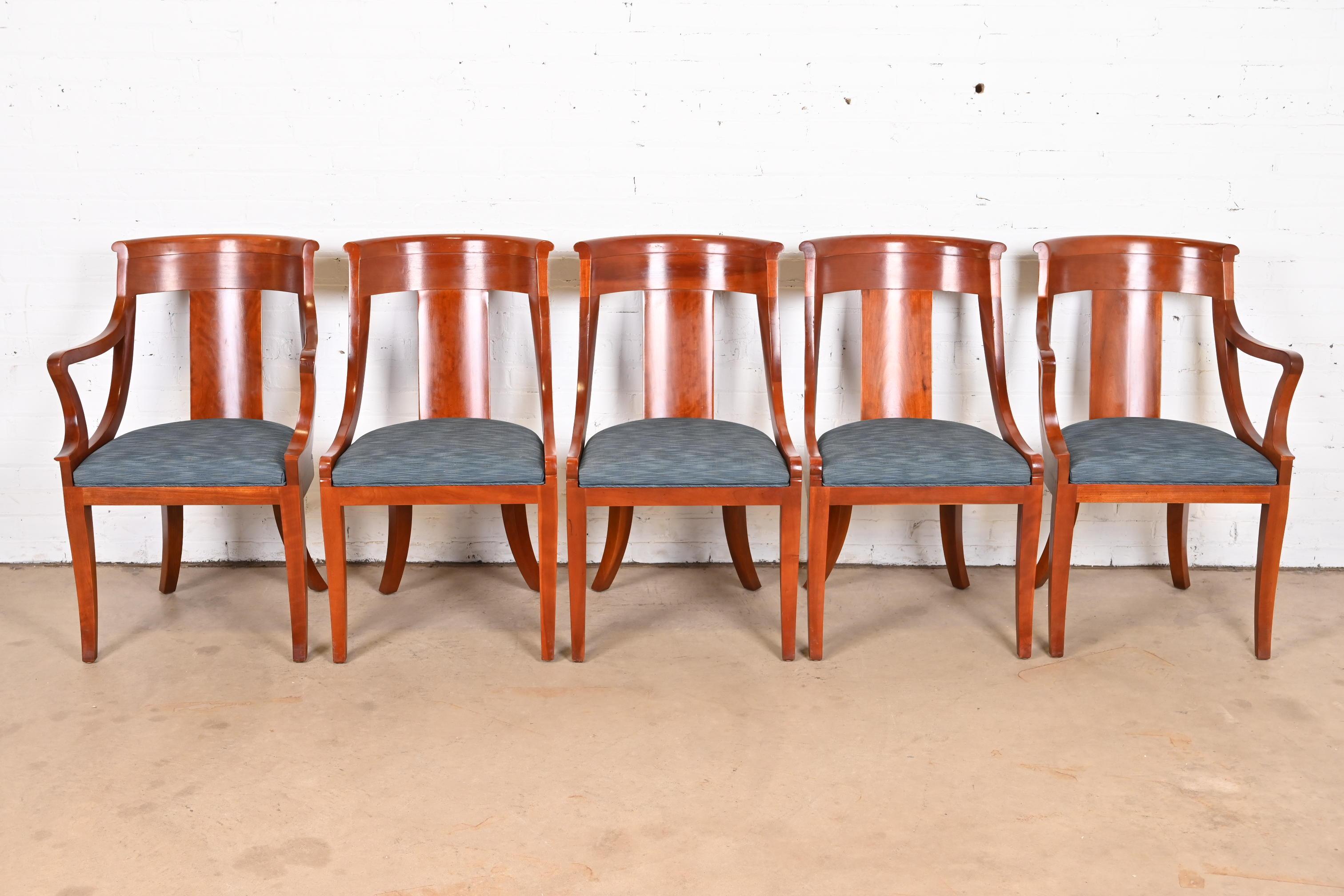 Late 20th Century Baker Furniture Regency Solid Cherry Wood Dining Chairs, Set of Five