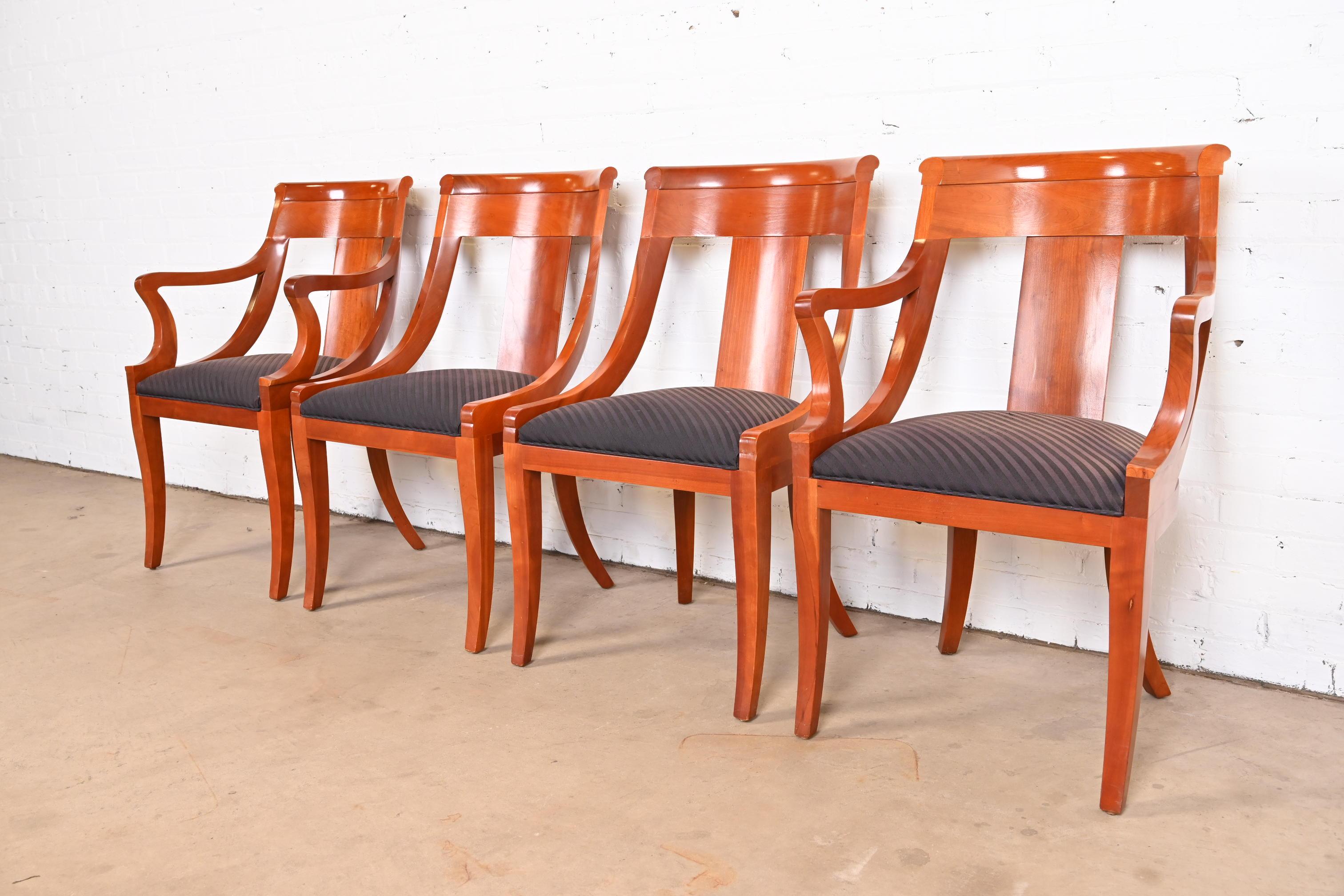 Late 20th Century Baker Furniture Regency Solid Cherry Wood Dining Chairs, Set of Four