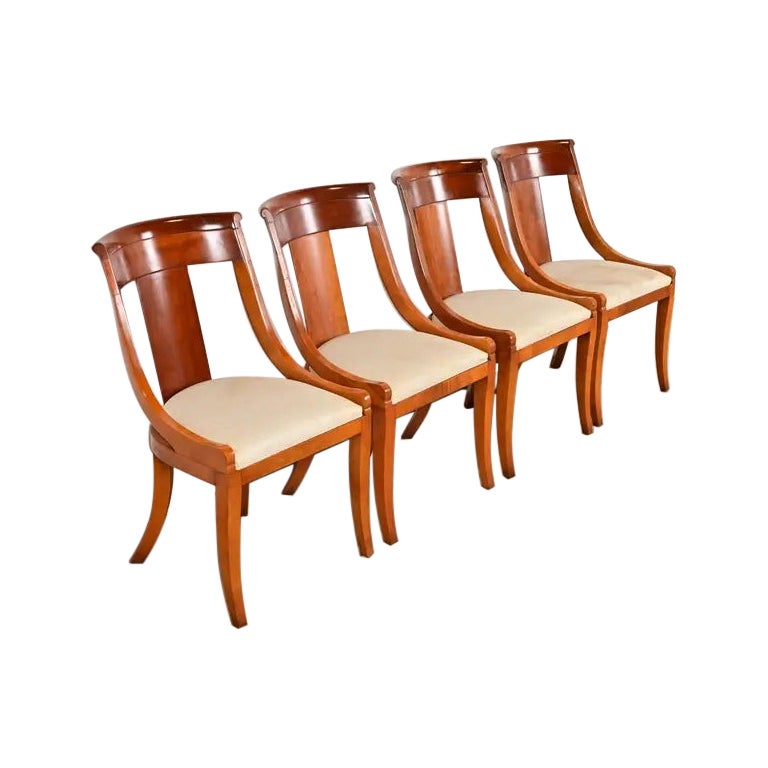 Baker Furniture Regency Solid Cherry Wood Dining Chairs, Set of Four