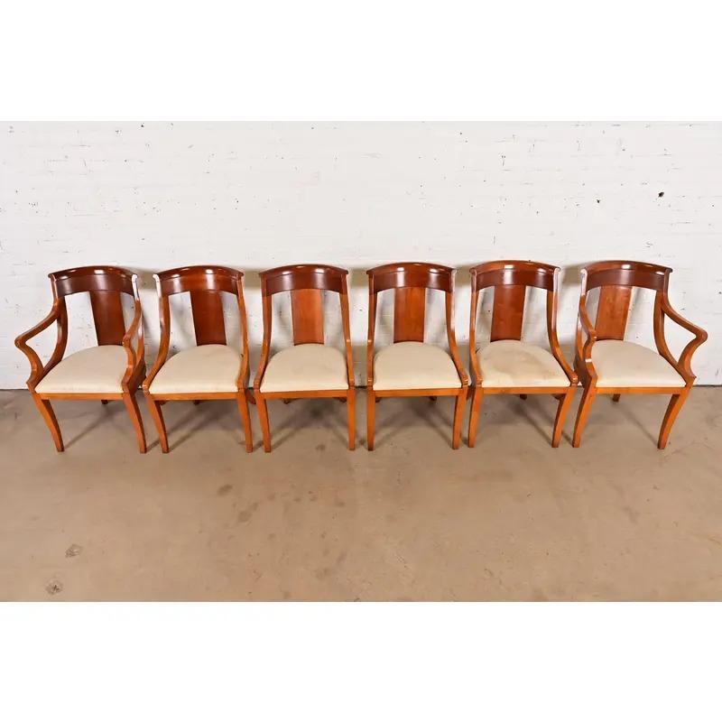 Baker Furniture Regency Solid Cherry Wood Dining Chairs, Set of Six (Polster) im Angebot