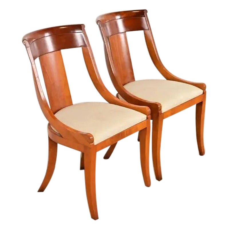 Baker Furniture Regency Solid Cherry Wood Side Chairs or Dining Chairs, Pair