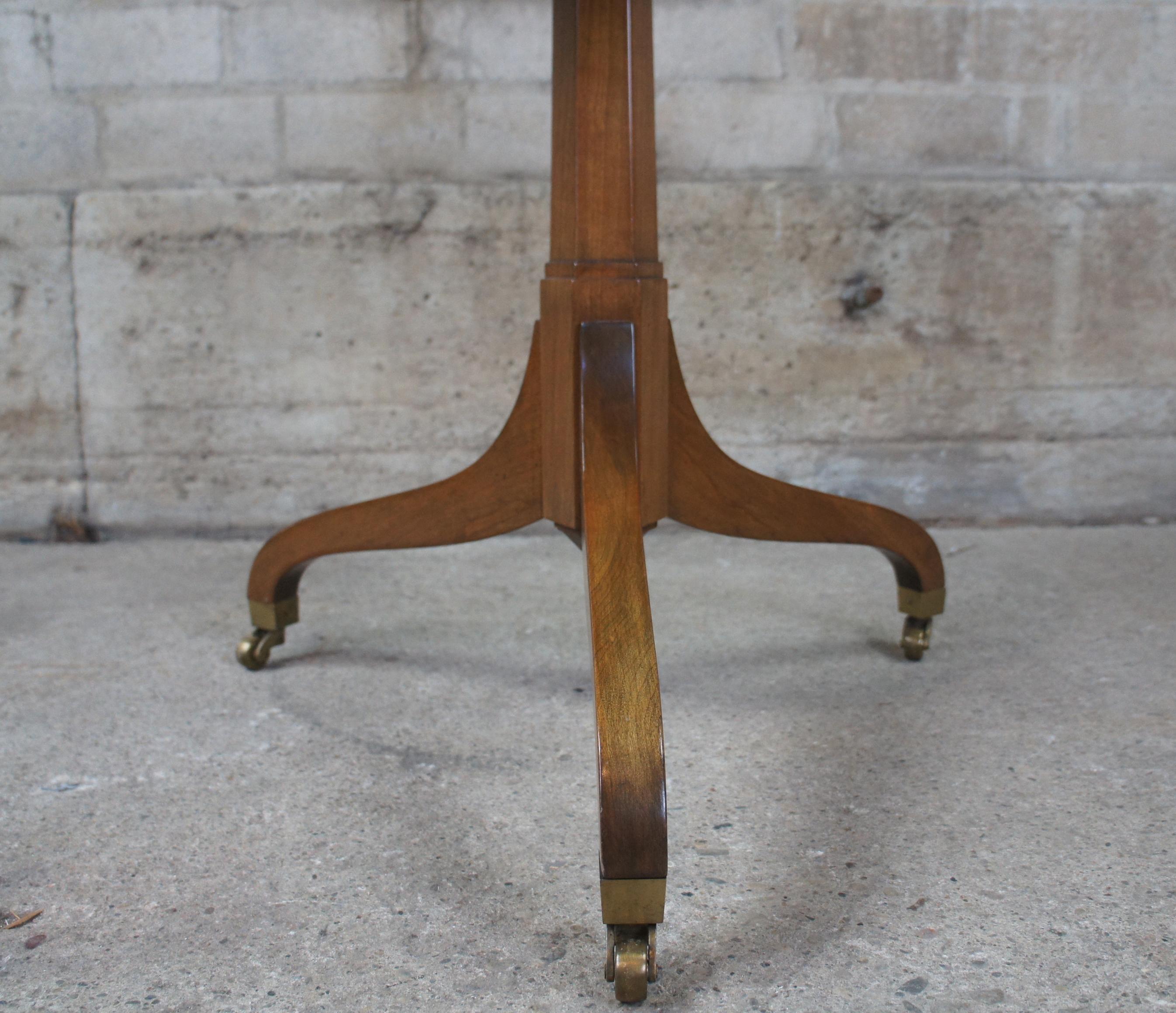 Baker Furniture Regency Style Book-Matched Walnut Side Table Tripod Pedestal 2