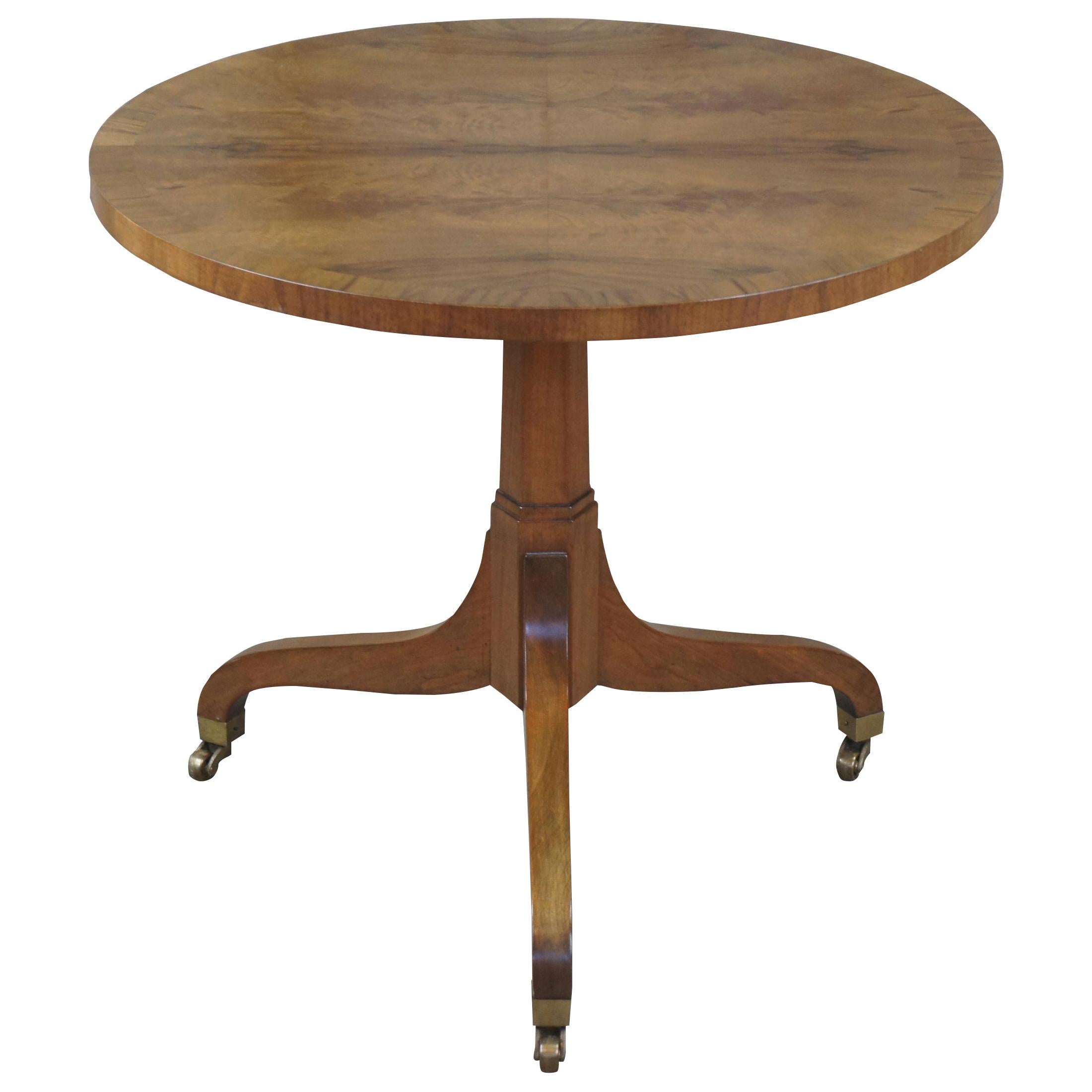 Baker Furniture Regency Style Book-Matched Walnut Side Table Tripod Pedestal
