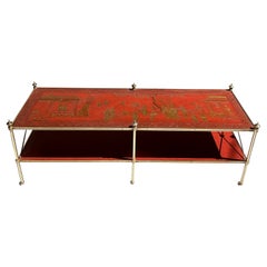 Baker Furniture Regency Style Brass Coffee Table w/ Chinoiserie