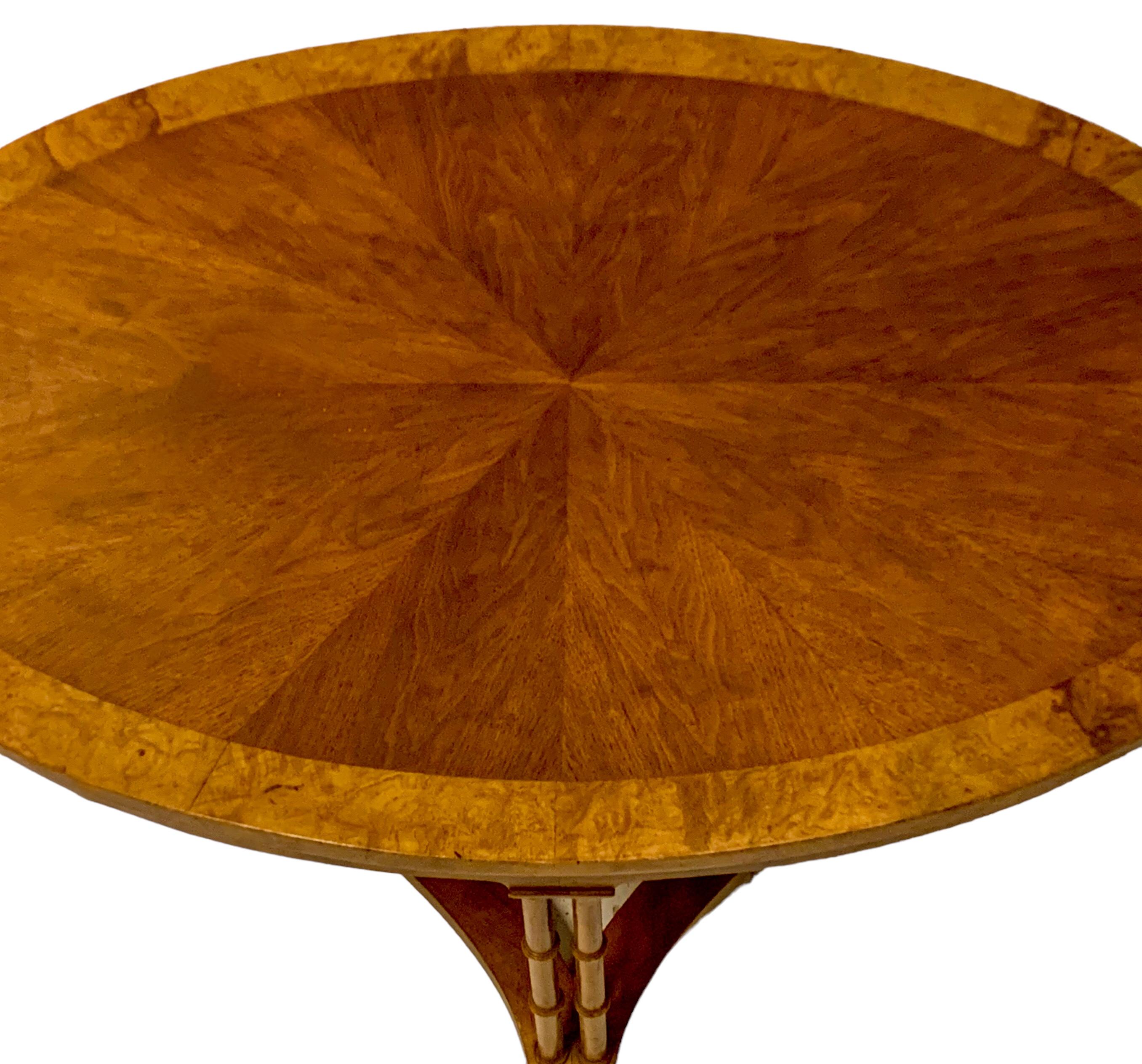 Baker Furniture Regency Style Burl Walnut Inlaid Faux Bamboo Coffee Table In Good Condition In Kennesaw, GA