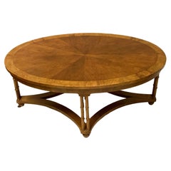 Baker Furniture Regency Style Burl Walnut Inlaid Faux Bamboo Coffee Table