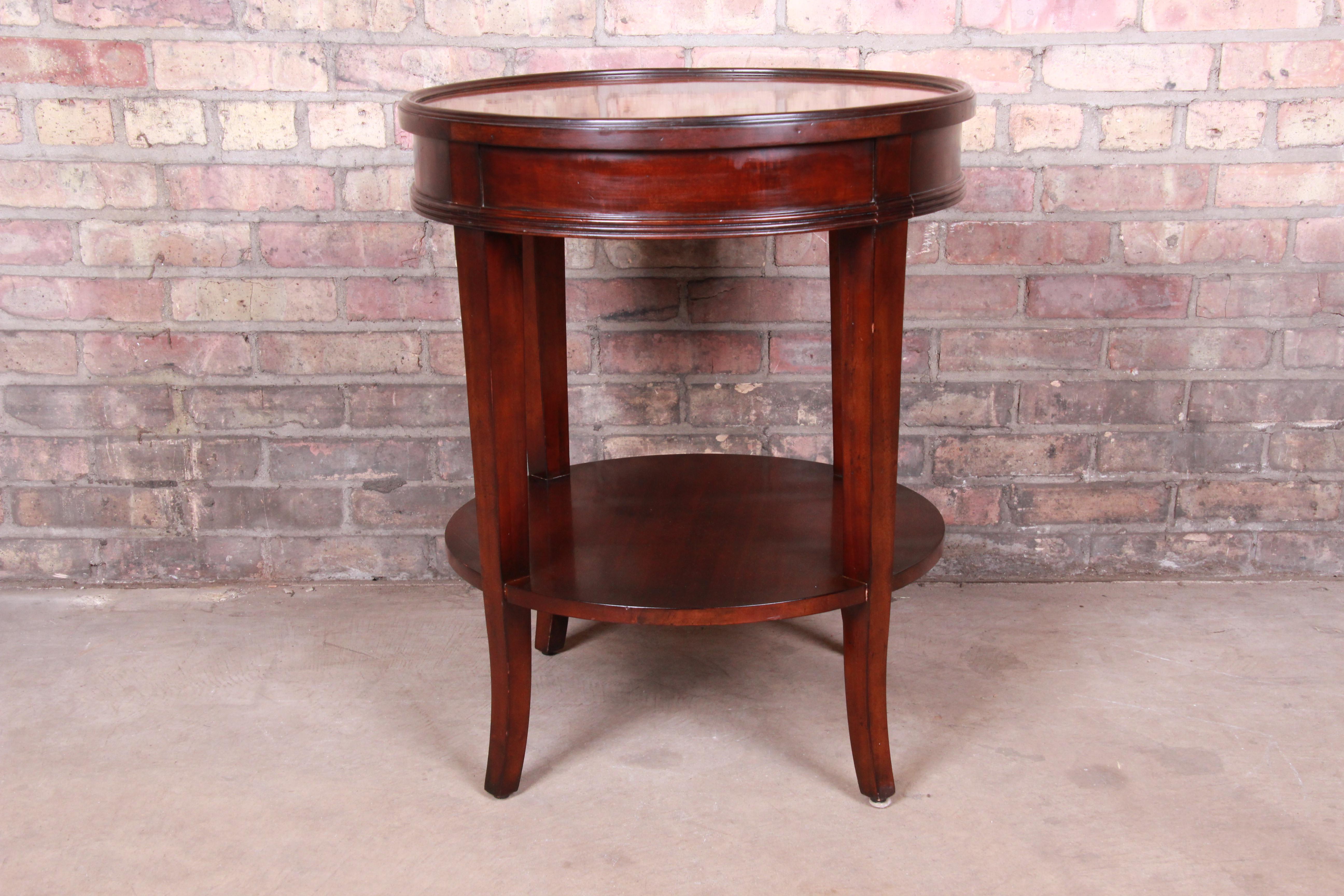 American Baker Furniture Regency Style Mahogany and Burl Wood Two-Tier Side Table