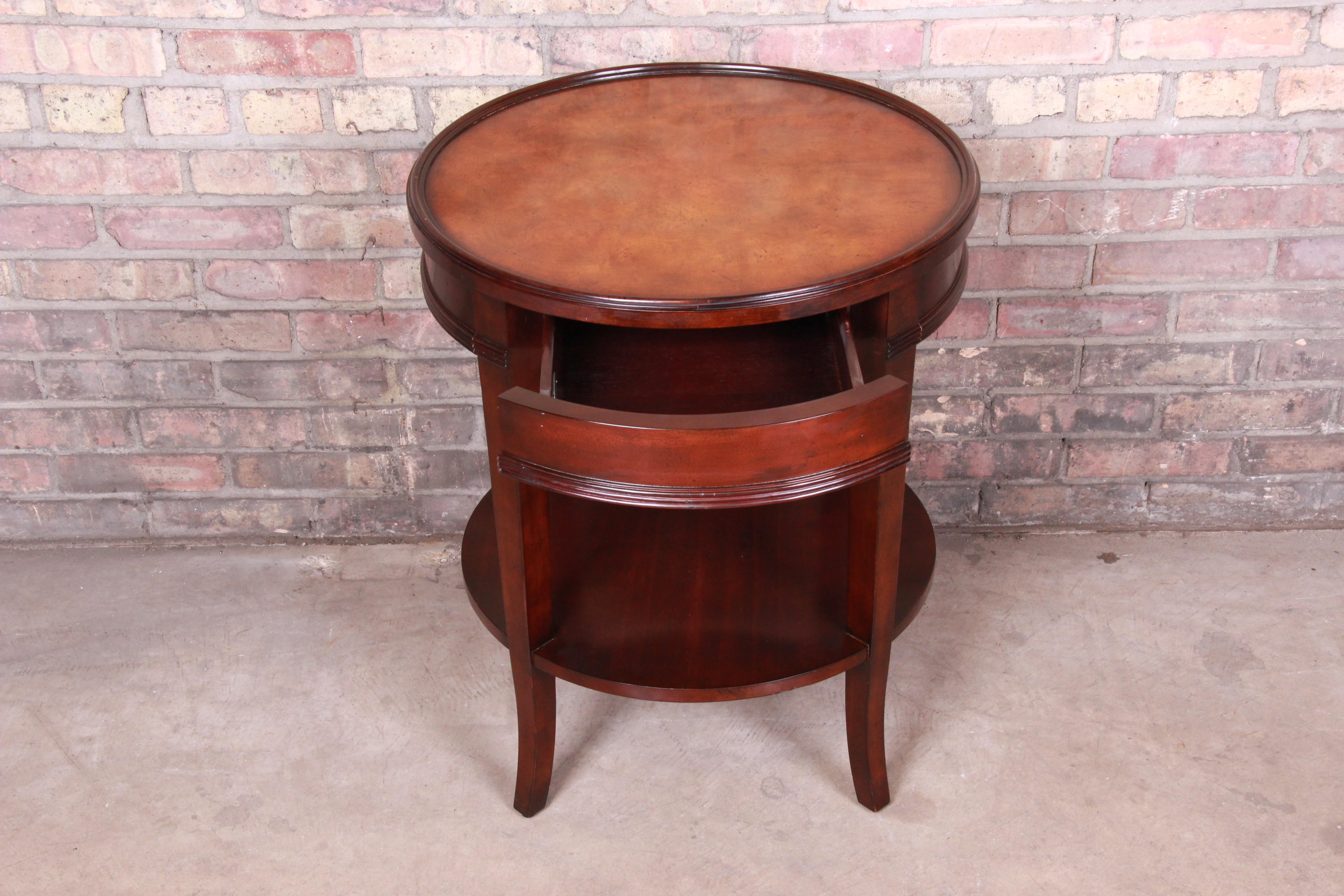 Baker Furniture Regency Style Mahogany and Burl Wood Two-Tier Side Table 2