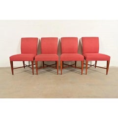 Baker Furniture Regency, sedie da pranzo imbottite in legno di sicomoro, set di quattro persone