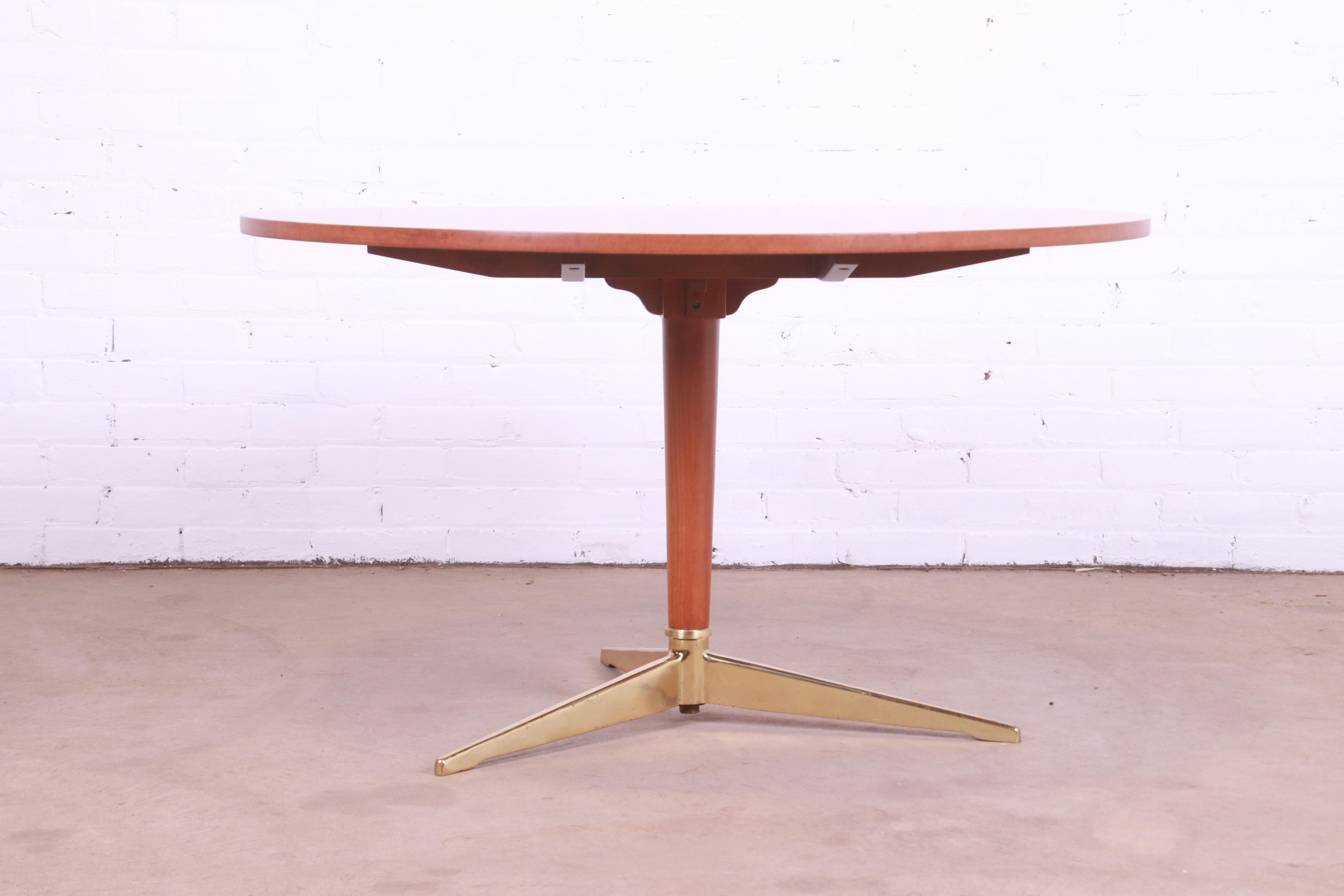Baker Furniture Rotating Café Table in Cherry, Burl, and Brass, Newly Refinished 5