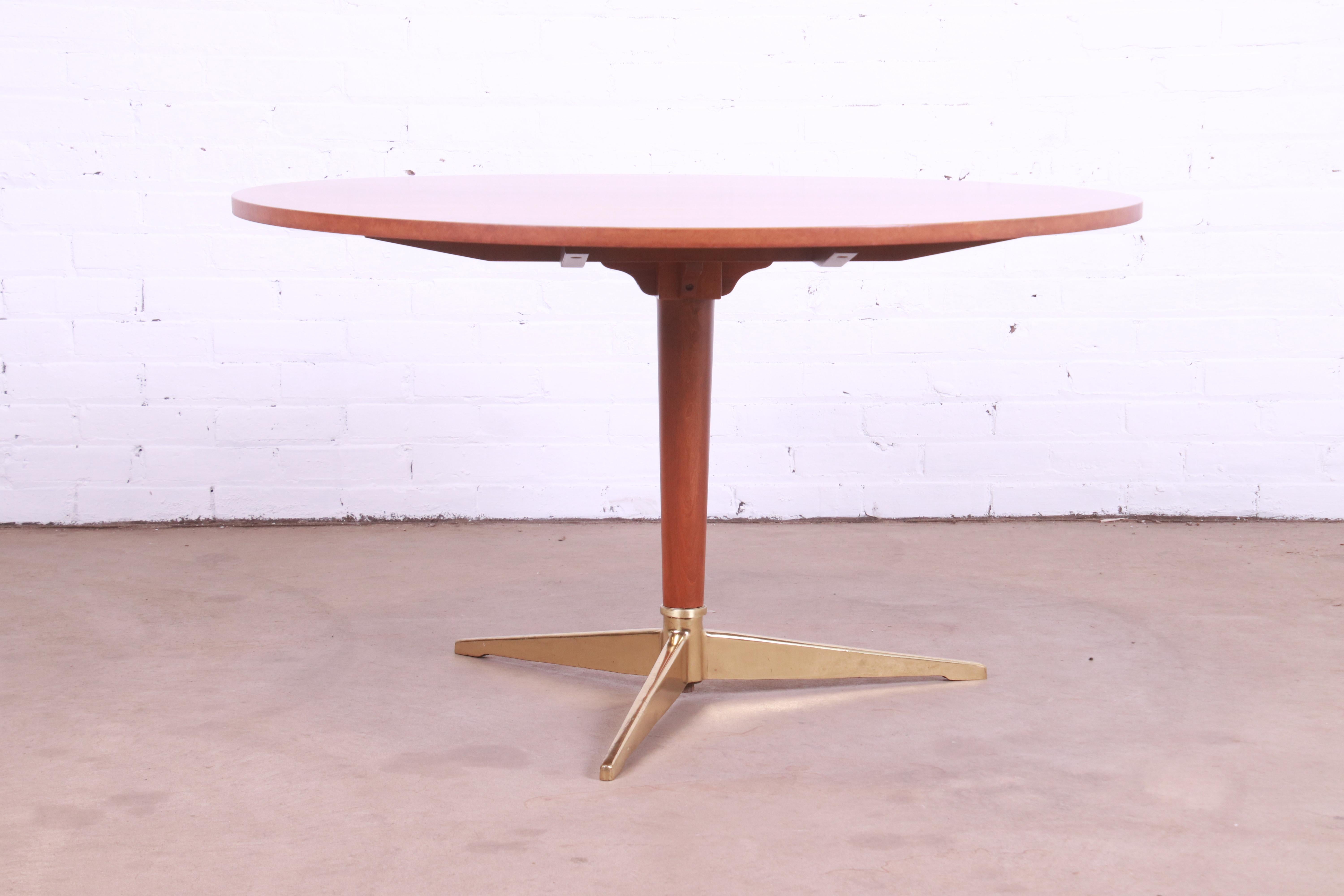 Baker Furniture Rotating Café Table in Cherry, Burl, and Brass, Newly Refinished 6