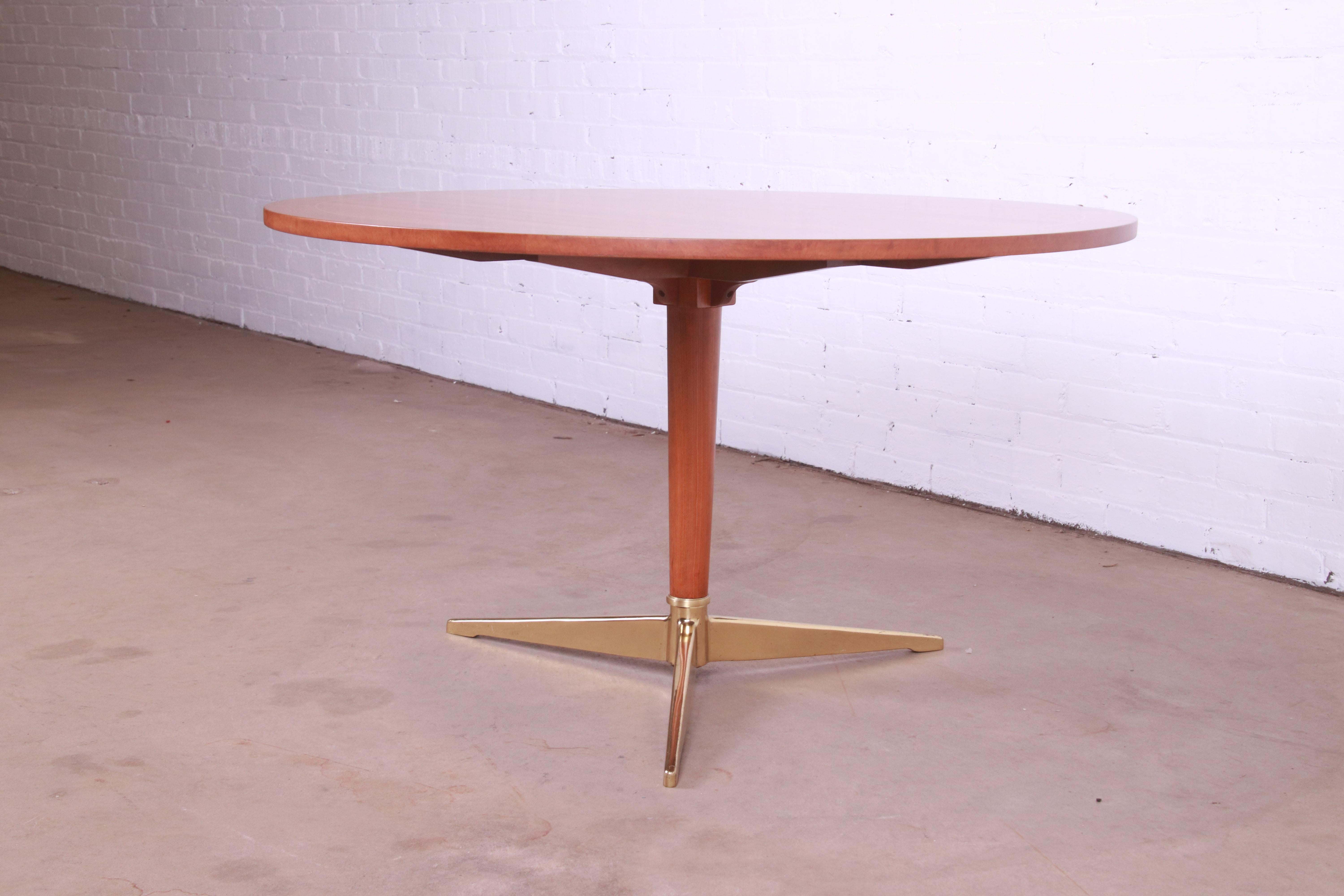 American Baker Furniture Rotating Café Table in Cherry, Burl, and Brass, Newly Refinished