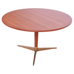 Baker Furniture Rotating Café Table in Cherry, Burl, and Brass, Newly Refinished