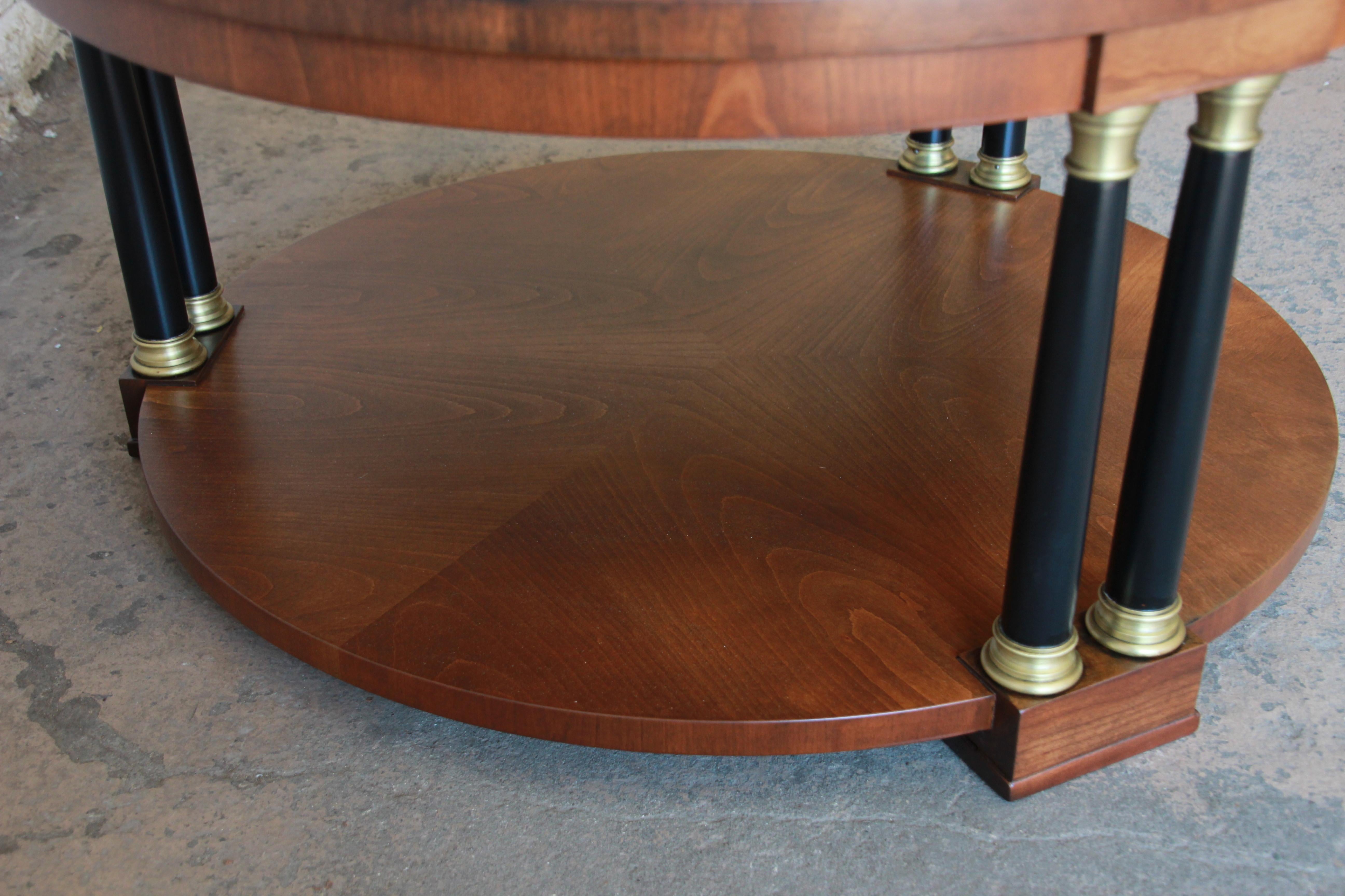 Baker Furniture Walnut Neoclassical Coffee Table, Newly Refinished In Good Condition In South Bend, IN