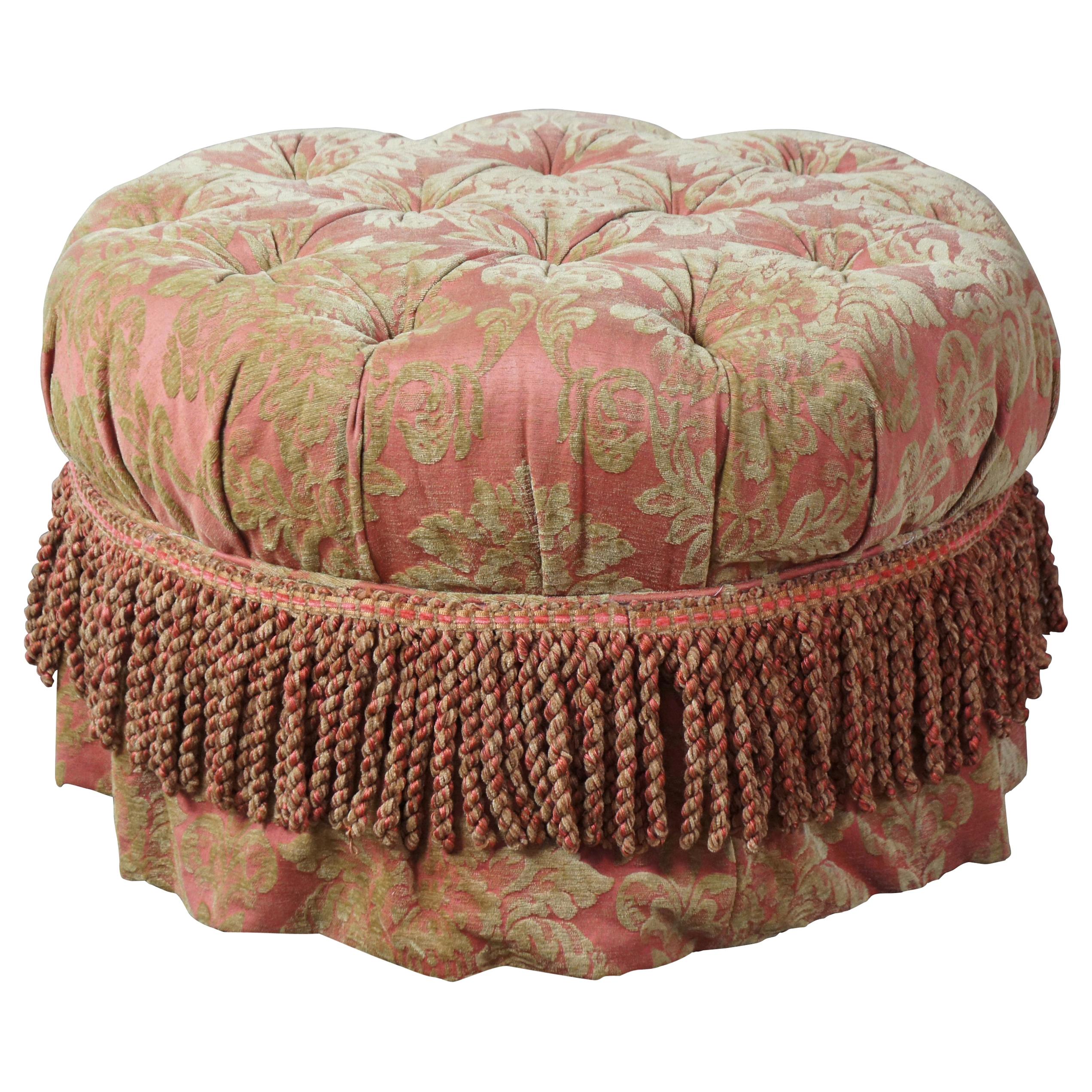 Baker Furniture Round Tufted Ottoman Traditional French Pouf Rolling Footstool