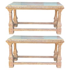 Baker Furniture Rustic French Style Cerused Marble Top Console Tables - Pair