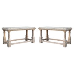 Baker Furniture Rustic French Style Cerused Marble Top Console Tables - Pair