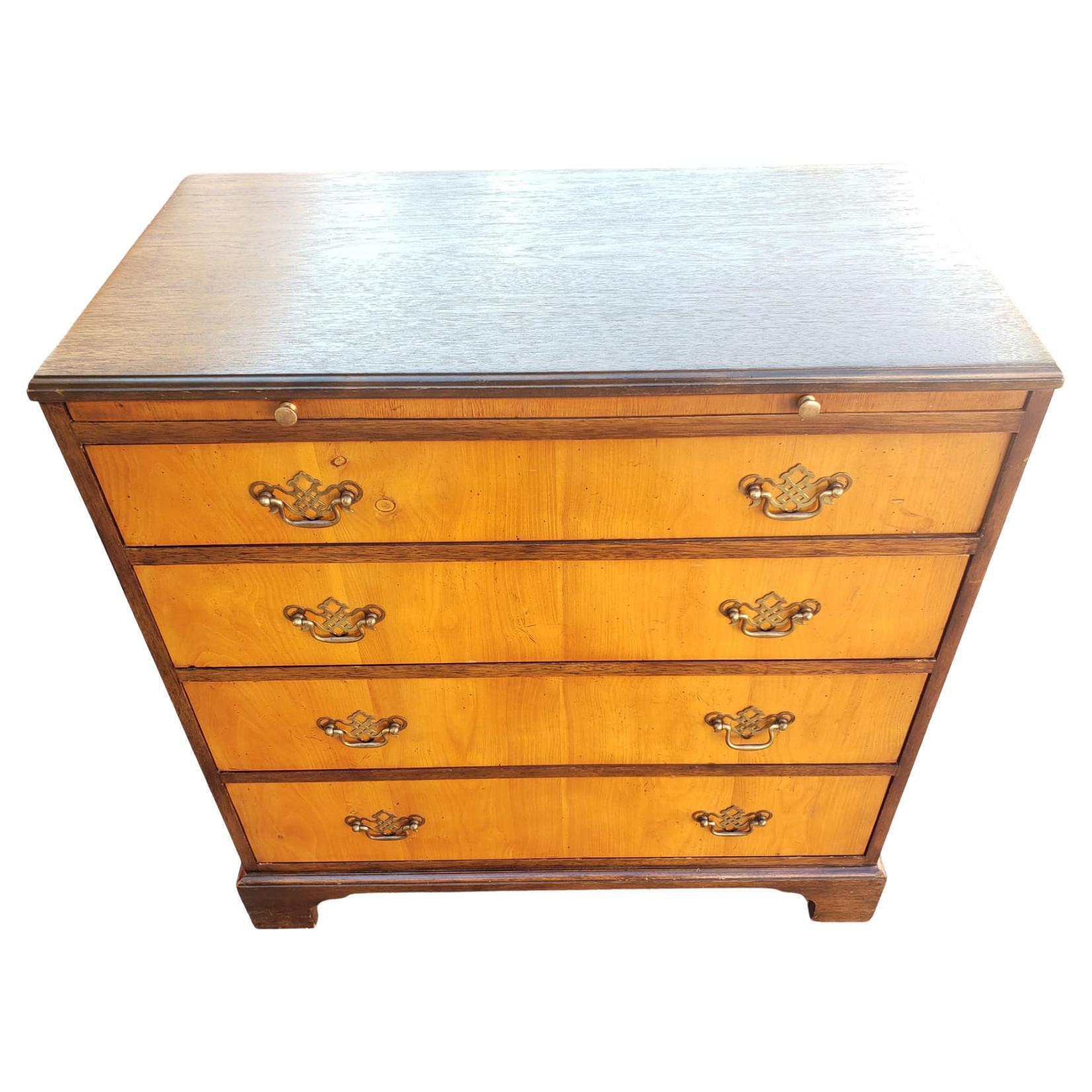 Baker Furniture Satinwood and Walnut Chest with Pull Out Tray, Circa 1940s For Sale 1