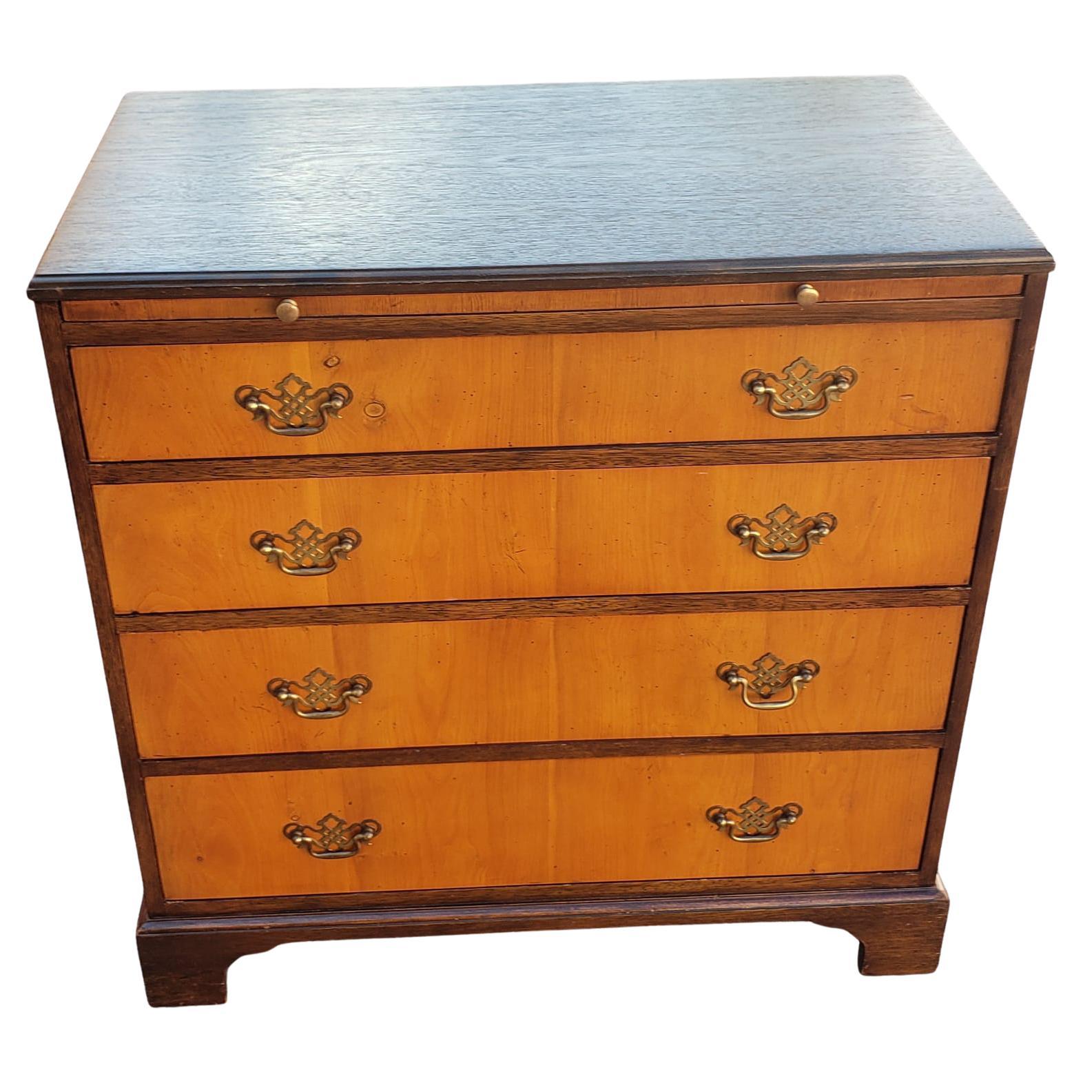 Baker Furniture Satinwood and Walnut Chest with Pull Out Tray, Circa 1940s In Good Condition For Sale In Germantown, MD