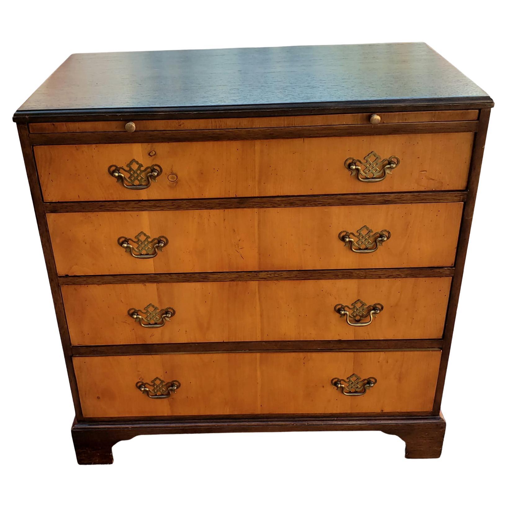 Baker Furniture Satinwood and Walnut Chest with Pull Out Tray, Circa 1940s For Sale