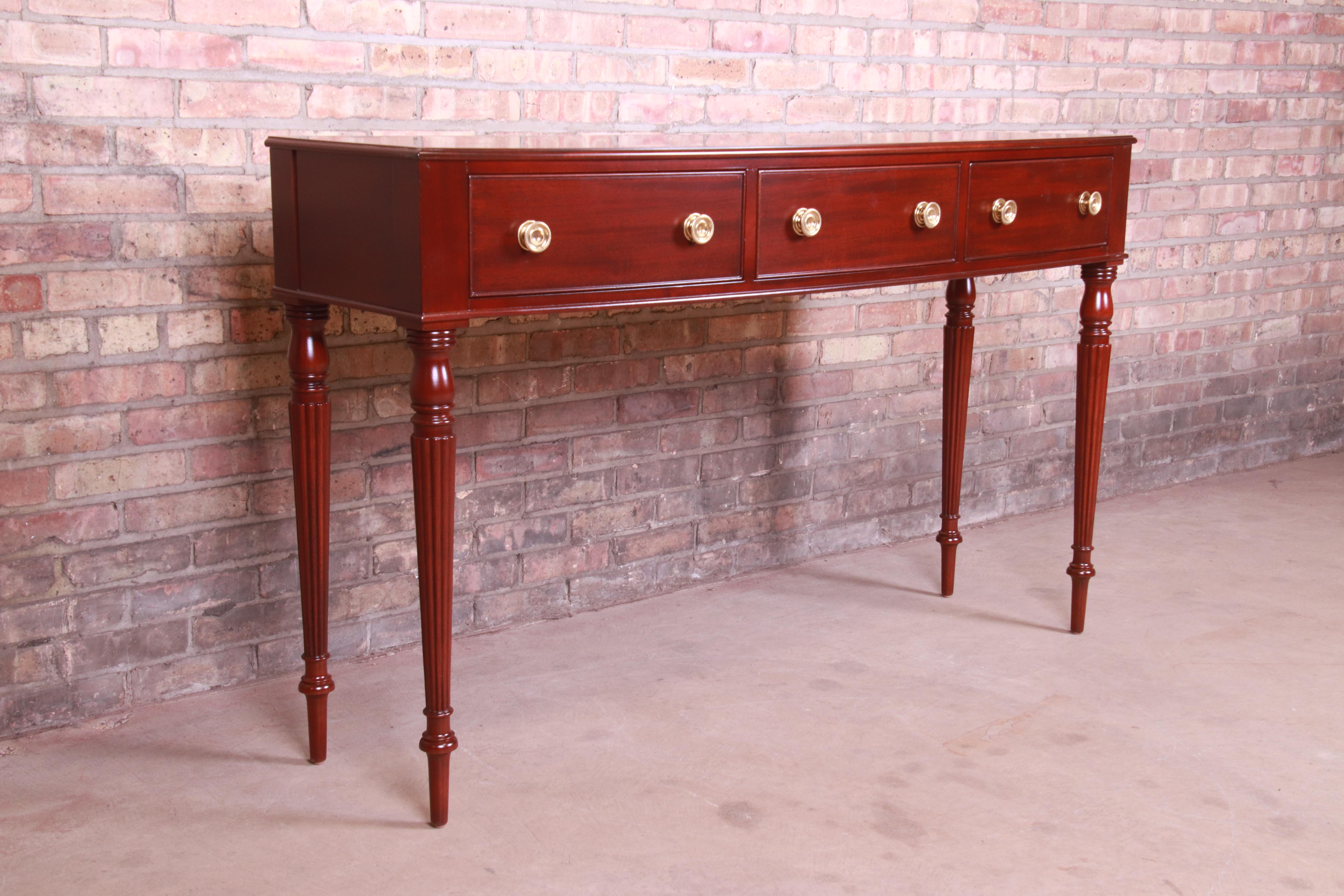 Brass Baker Furniture Sheraton Mahogany Sideboard or Console Table, Newly Refinished