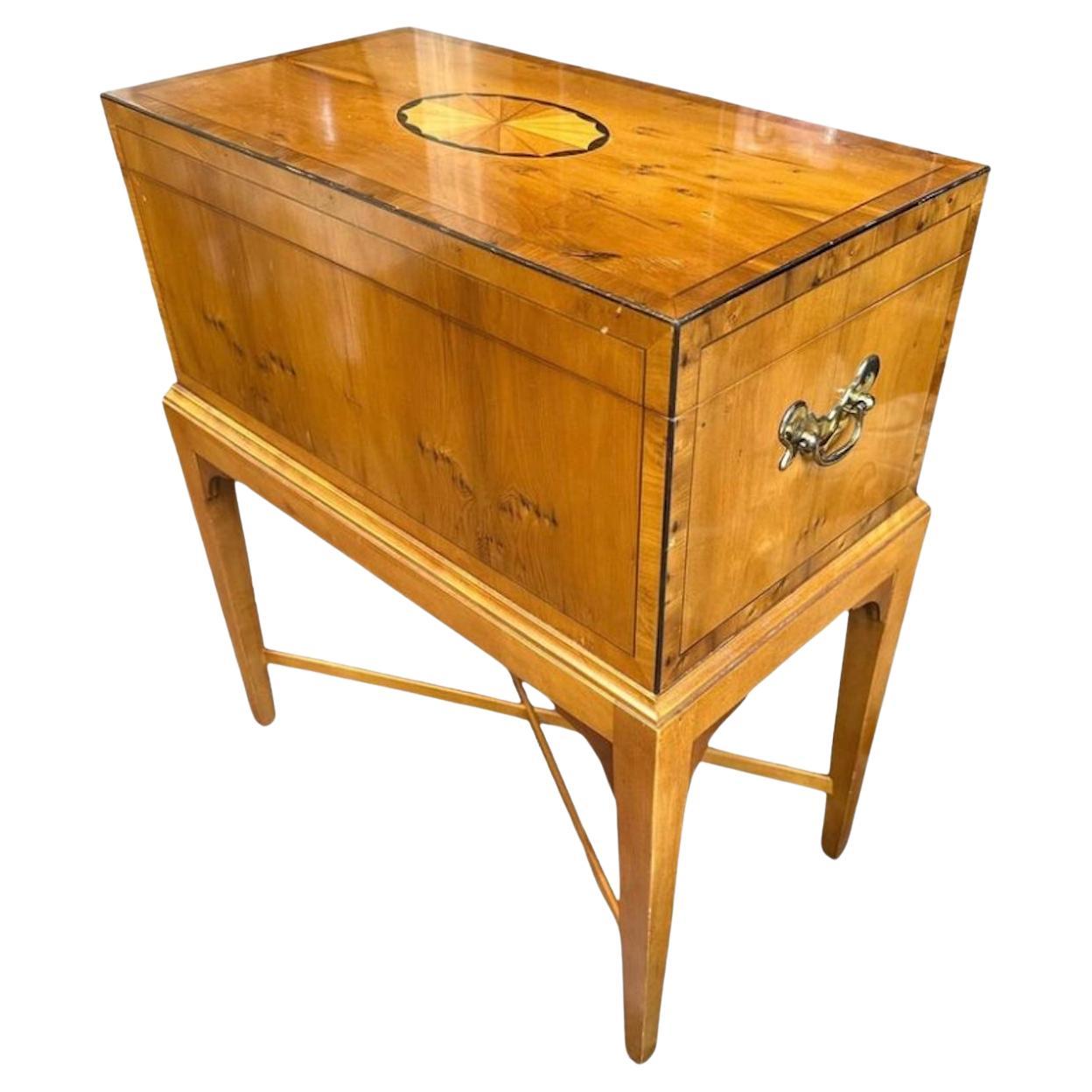 Baker Furniture Side Table Or Humidor. Satinwood With Inlay. For Sale