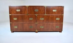 Baker Furniture Signed Campaign Seven Drawer Dresser Chest of Drawers 1950s