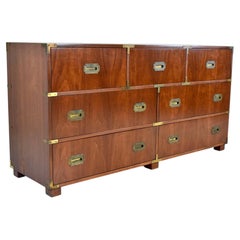 Baker Furniture Signed Campaign Seven Drawer Dresser Chest of Drawers 1950s