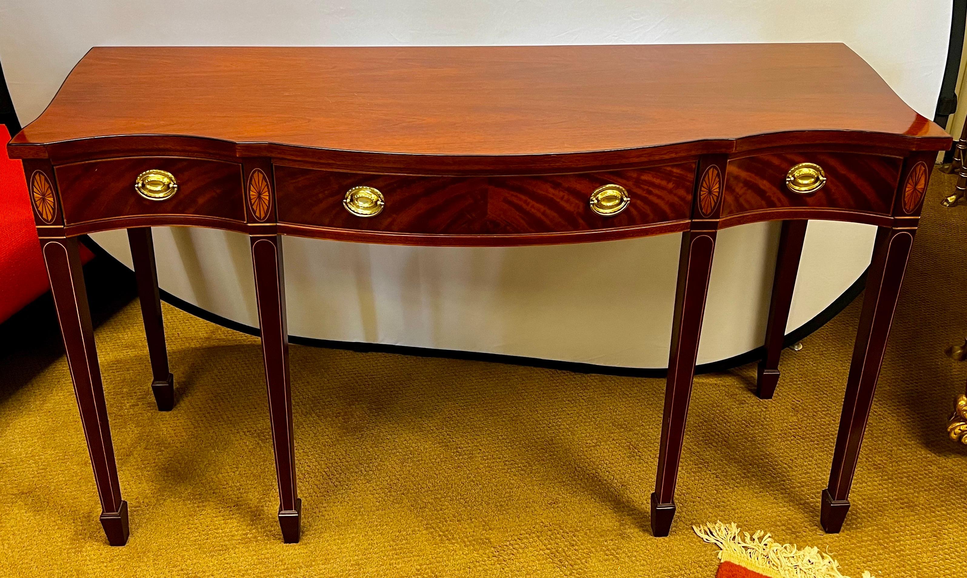 Baker Furniture Signed Inlaid Mahogany Console Table Buffet Historic Charleston In Good Condition In West Hartford, CT