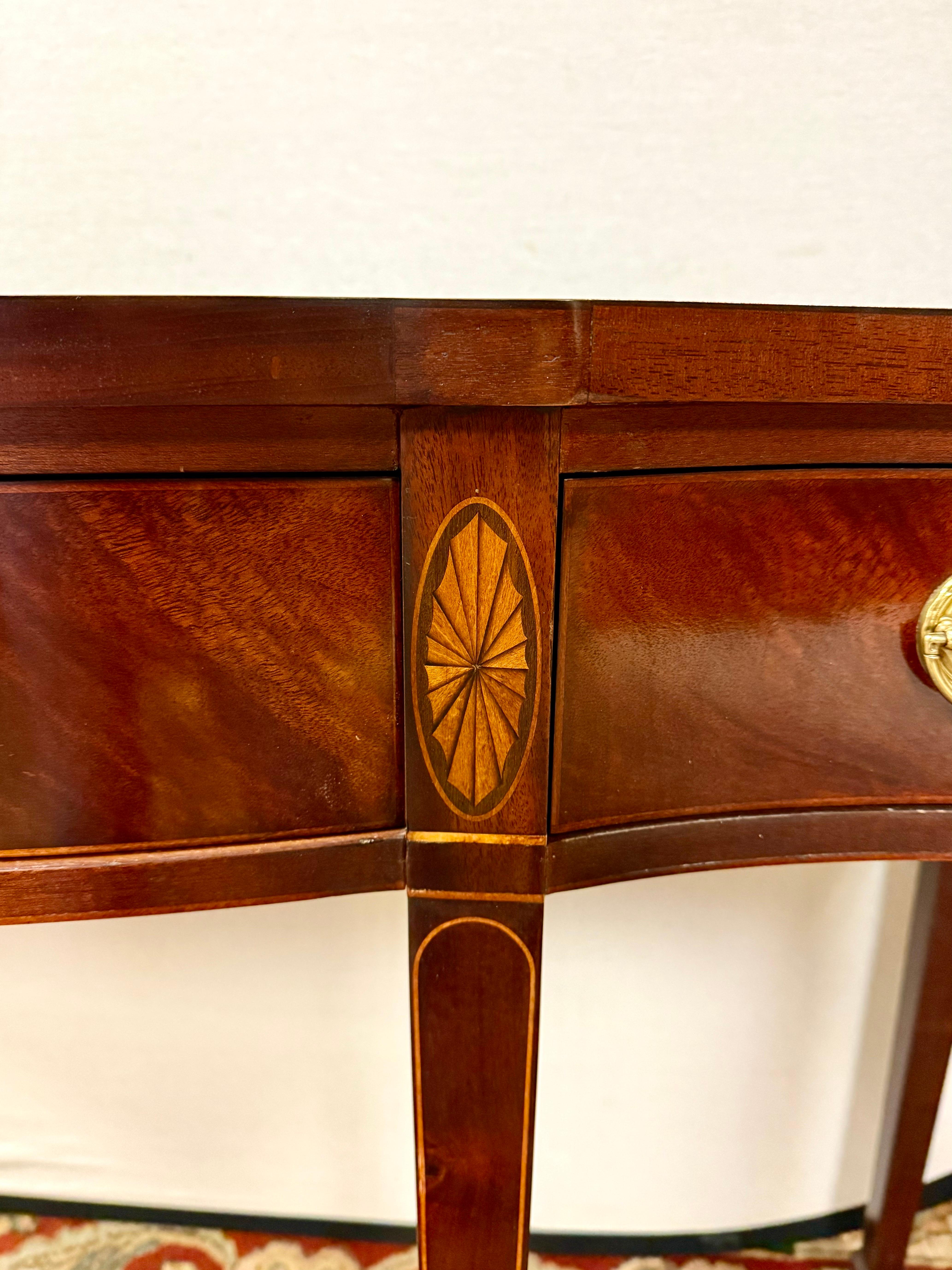 Baker Furniture Signed Inlaid Mahogany Console Table Buffet Historic Charleston In Good Condition In West Hartford, CT