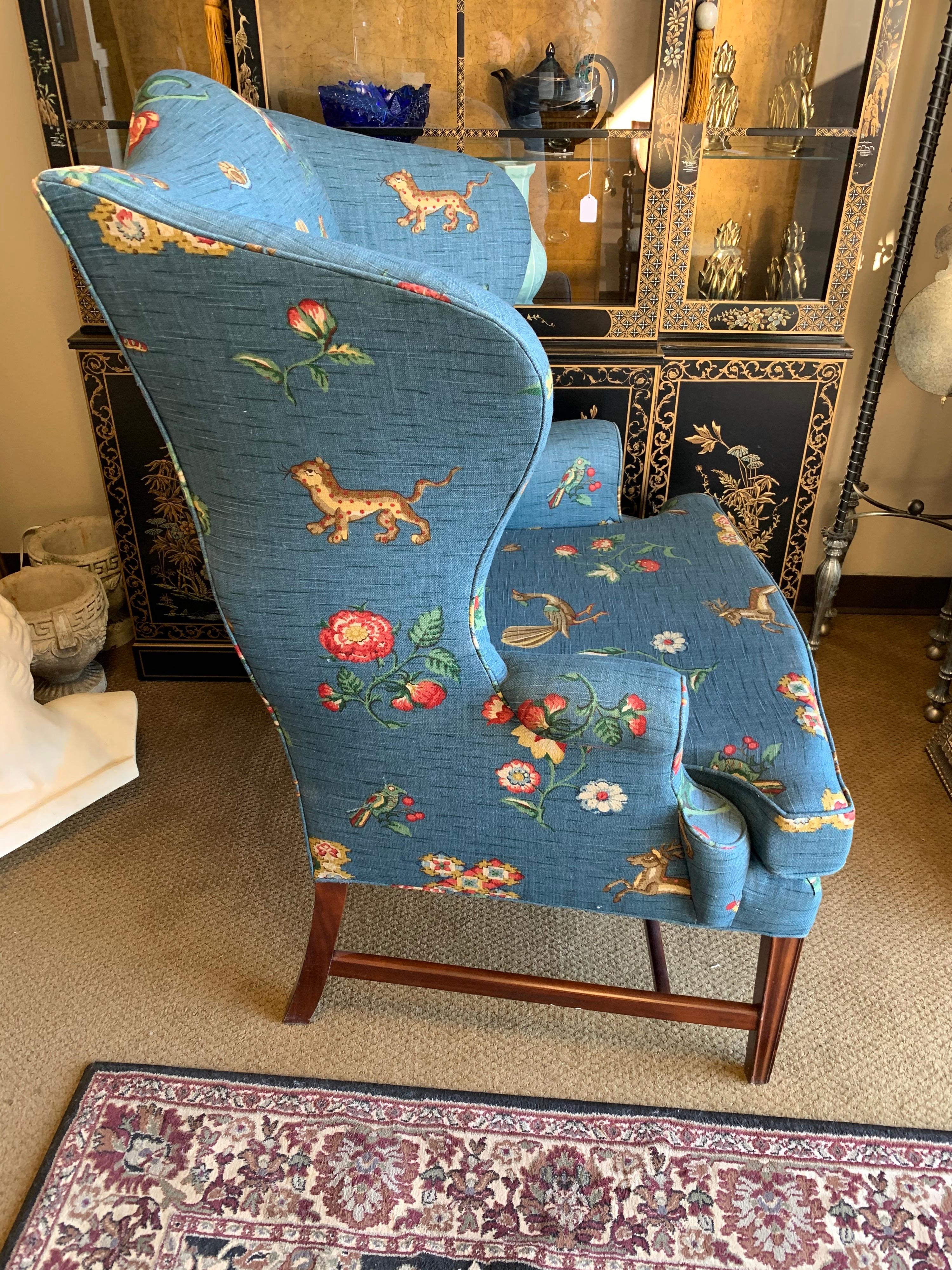 Fabric Baker Furniture Signed Whimsical Wing Back Arm Chair Wingback