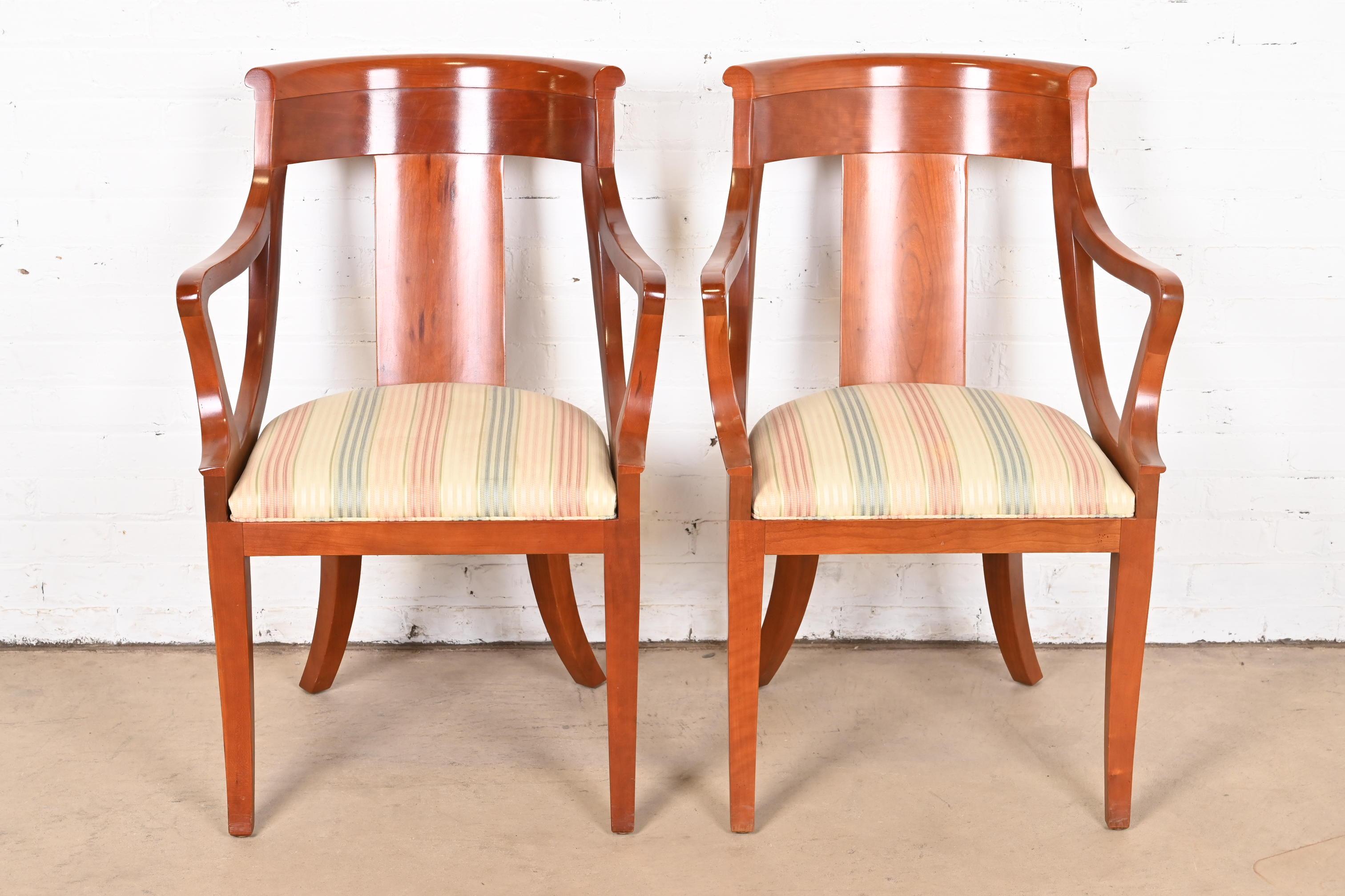 Baker Furniture Solid Cherry Wood Regency Arm Chairs, Pair In Good Condition For Sale In South Bend, IN