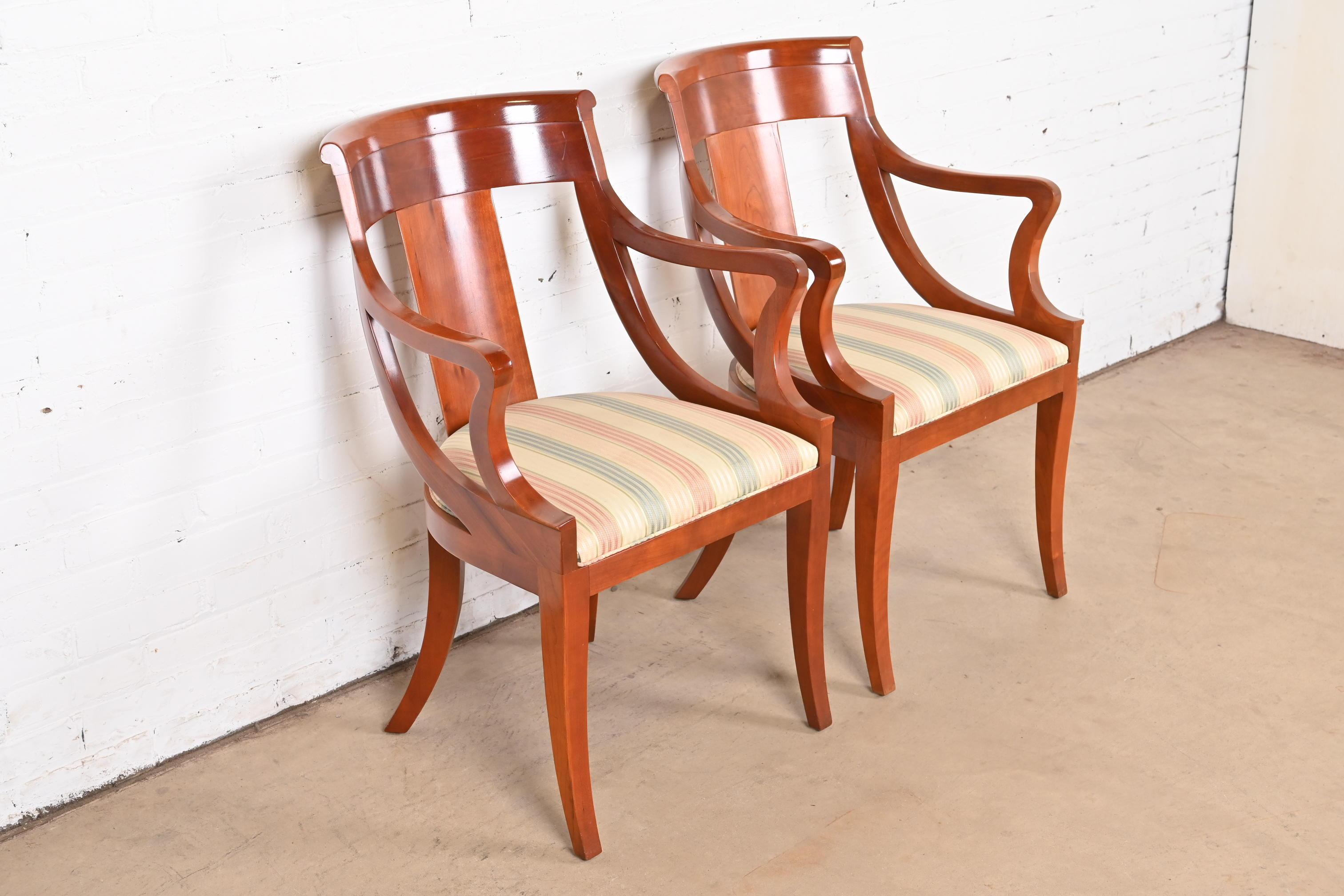 Baker Furniture Solid Cherry Wood Regency Arm Chairs, Pair For Sale 2