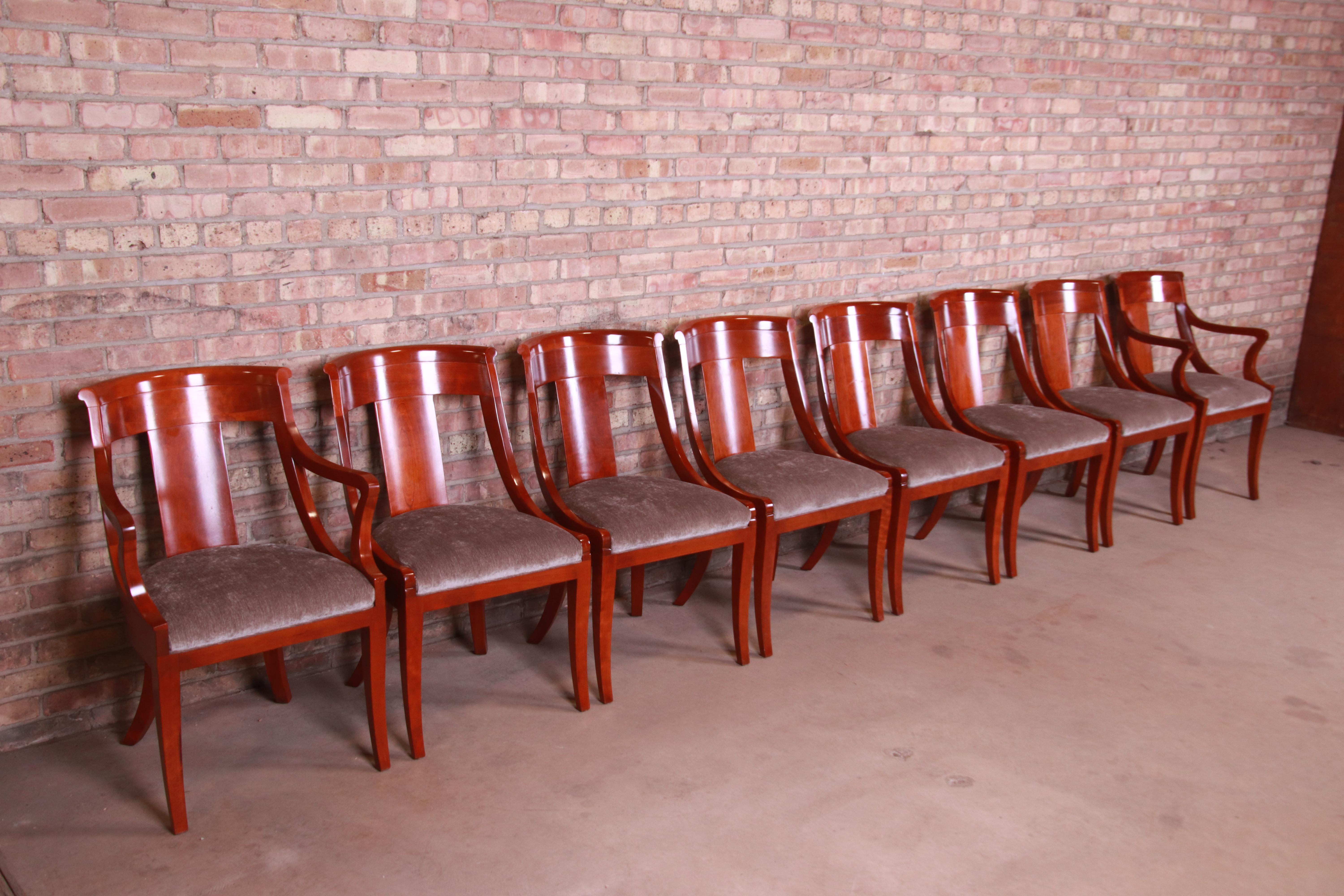 20th Century Baker Furniture Solid Cherrywood Regency Dining Chairs, Set of Eight