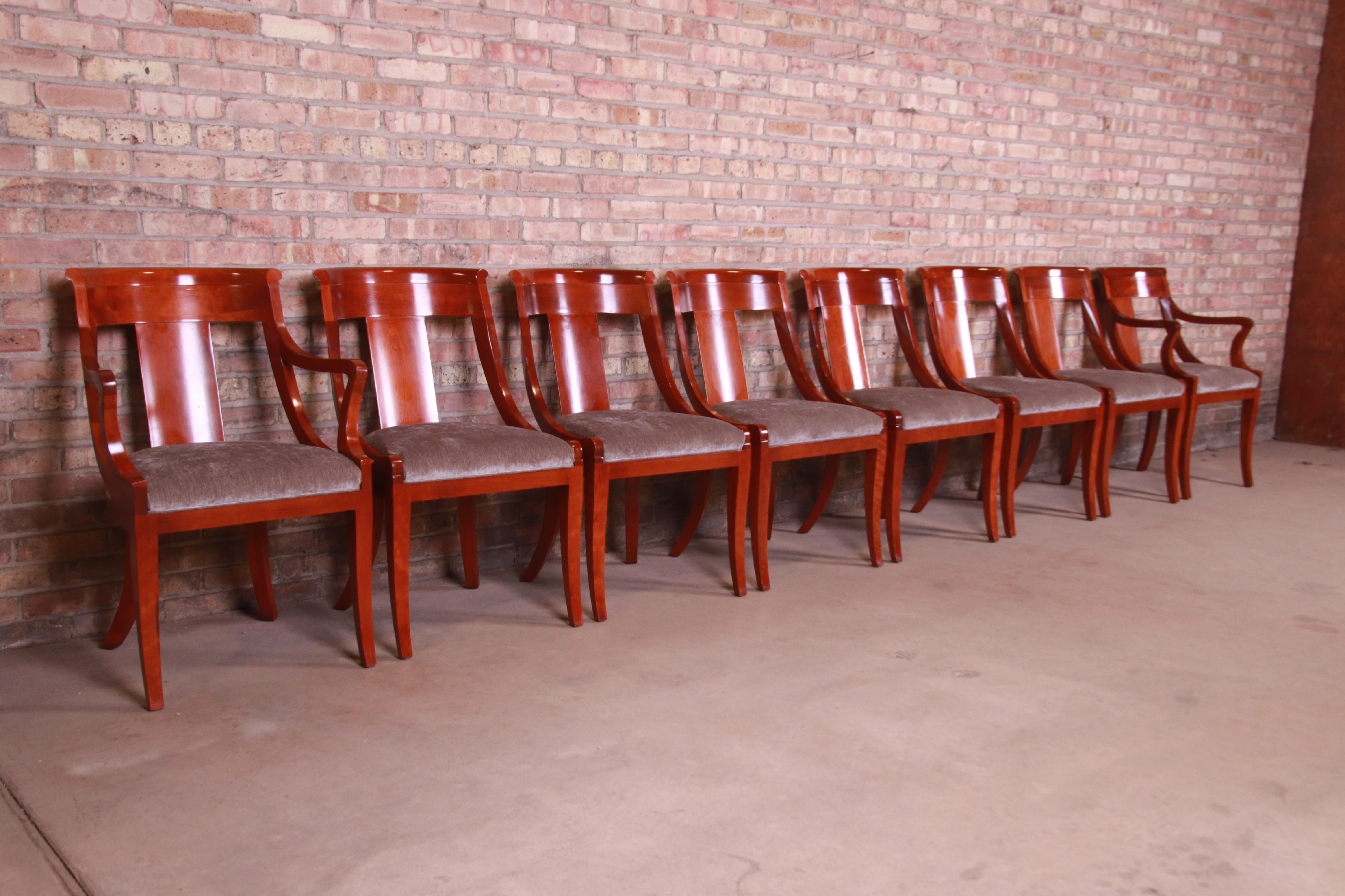 Velvet Baker Furniture Solid Cherrywood Regency Dining Chairs, Set of Eight